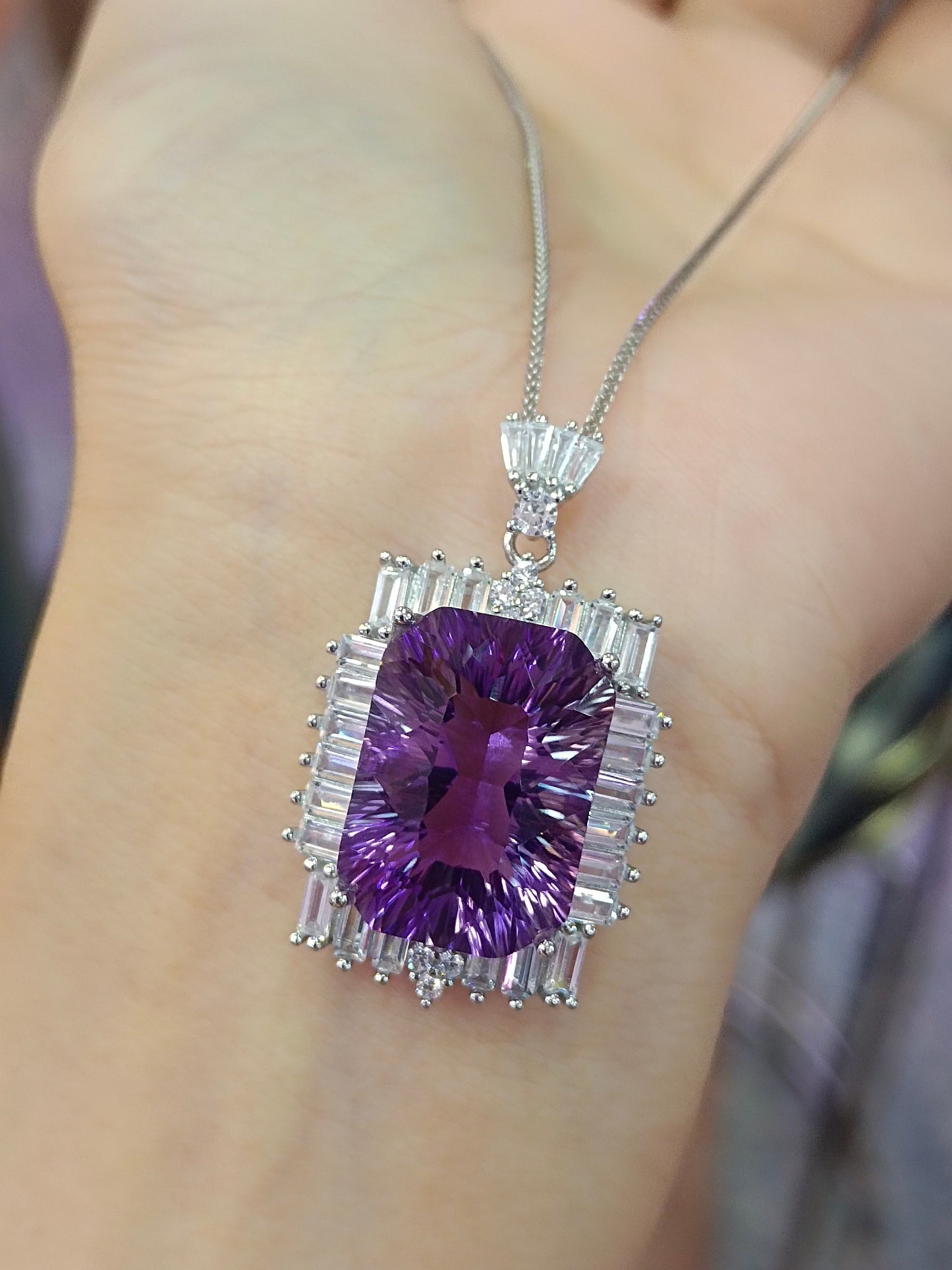 Luxurious Natural Purple Amethyst Square Pendant - Fine Jewelry