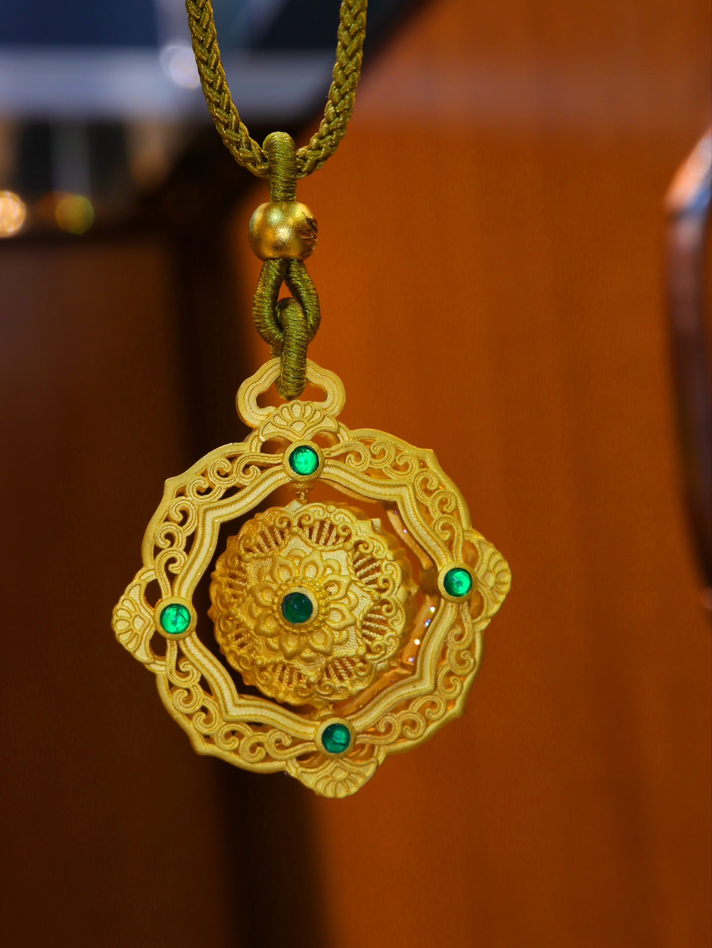 24k Gold Grandmother Green Pendant - Premium Jewelry