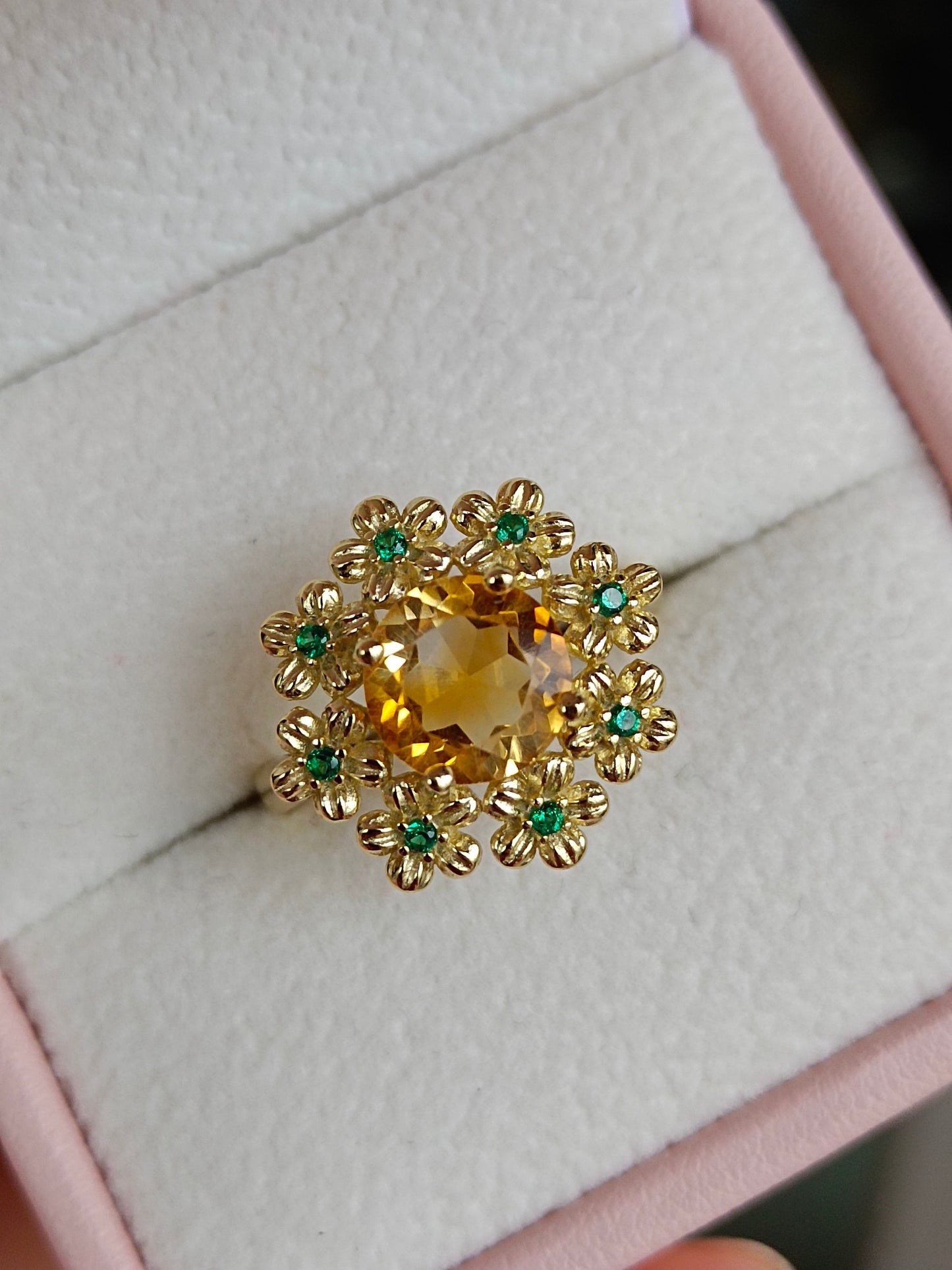 Cincin Bunga Kemakmuran Citrine Asli yang Indah - Barang Kemas Unik