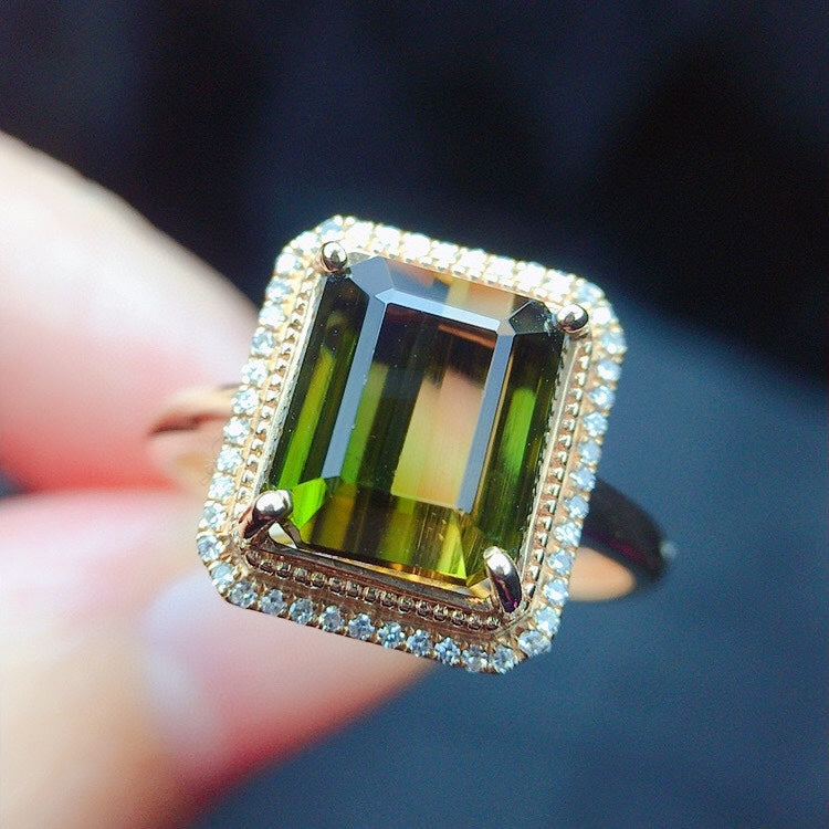 Natural Tourmaline Ring in 18K Gold with Diamond Accent - Exquisite Jewelry