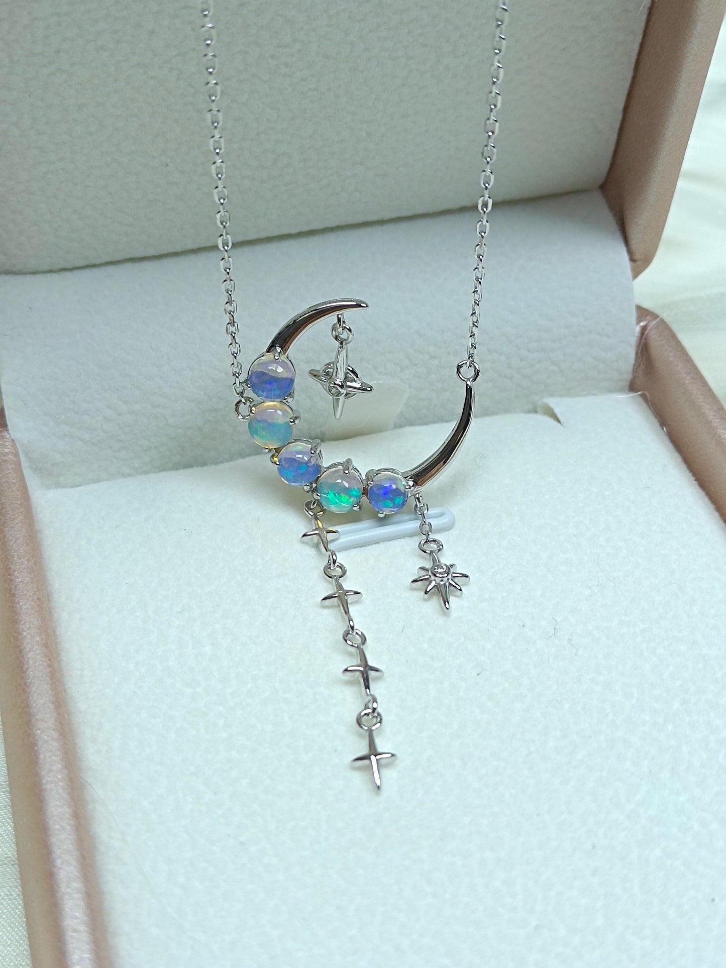 S925 Sterling Silver Opal Star & Moon Jewelry Set with 18K Technology