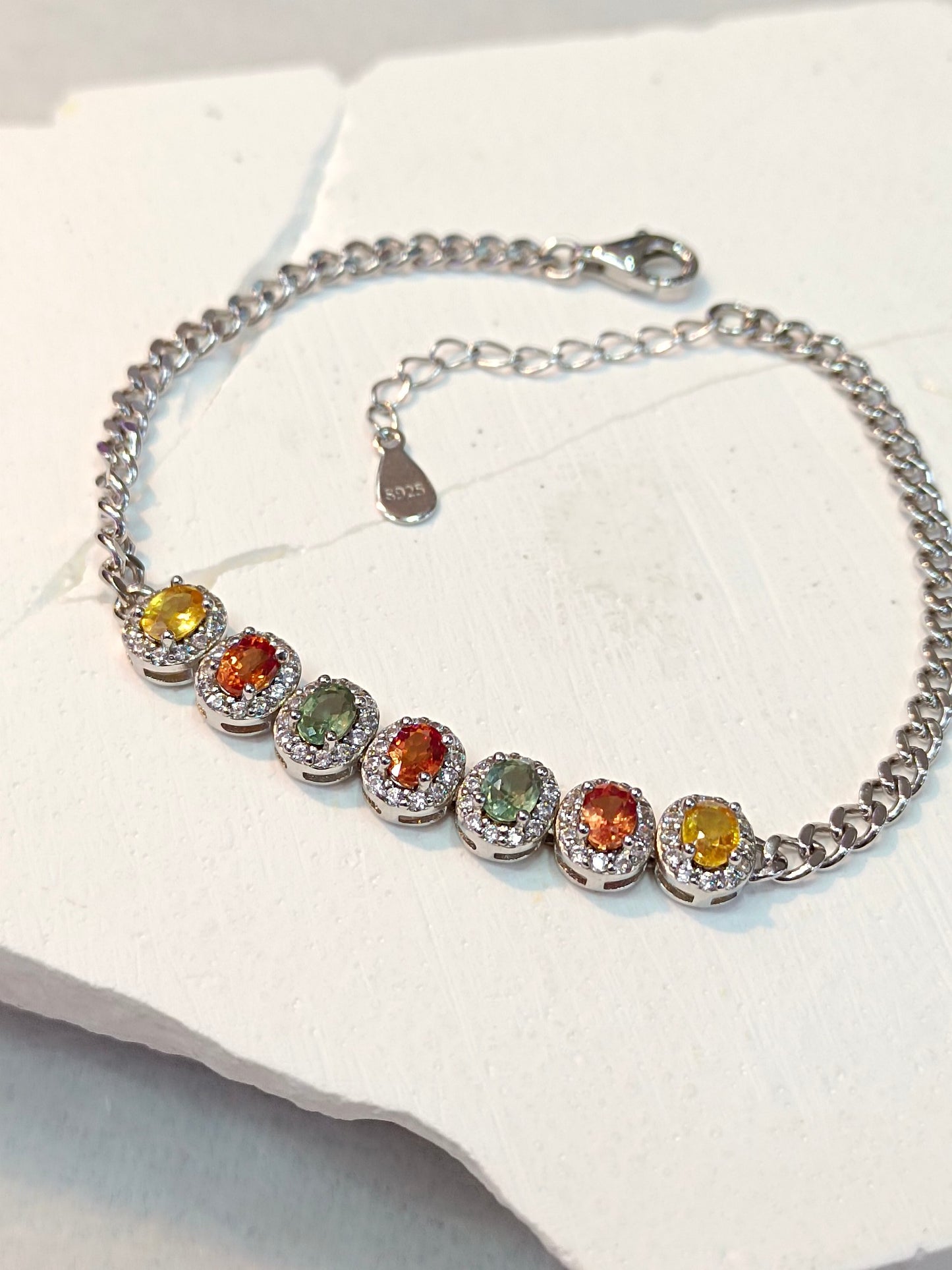 S925 Sterling Silver Embedded Colorful Sapphire Bracelet - Fashionable Candy Rainbow Jewelry