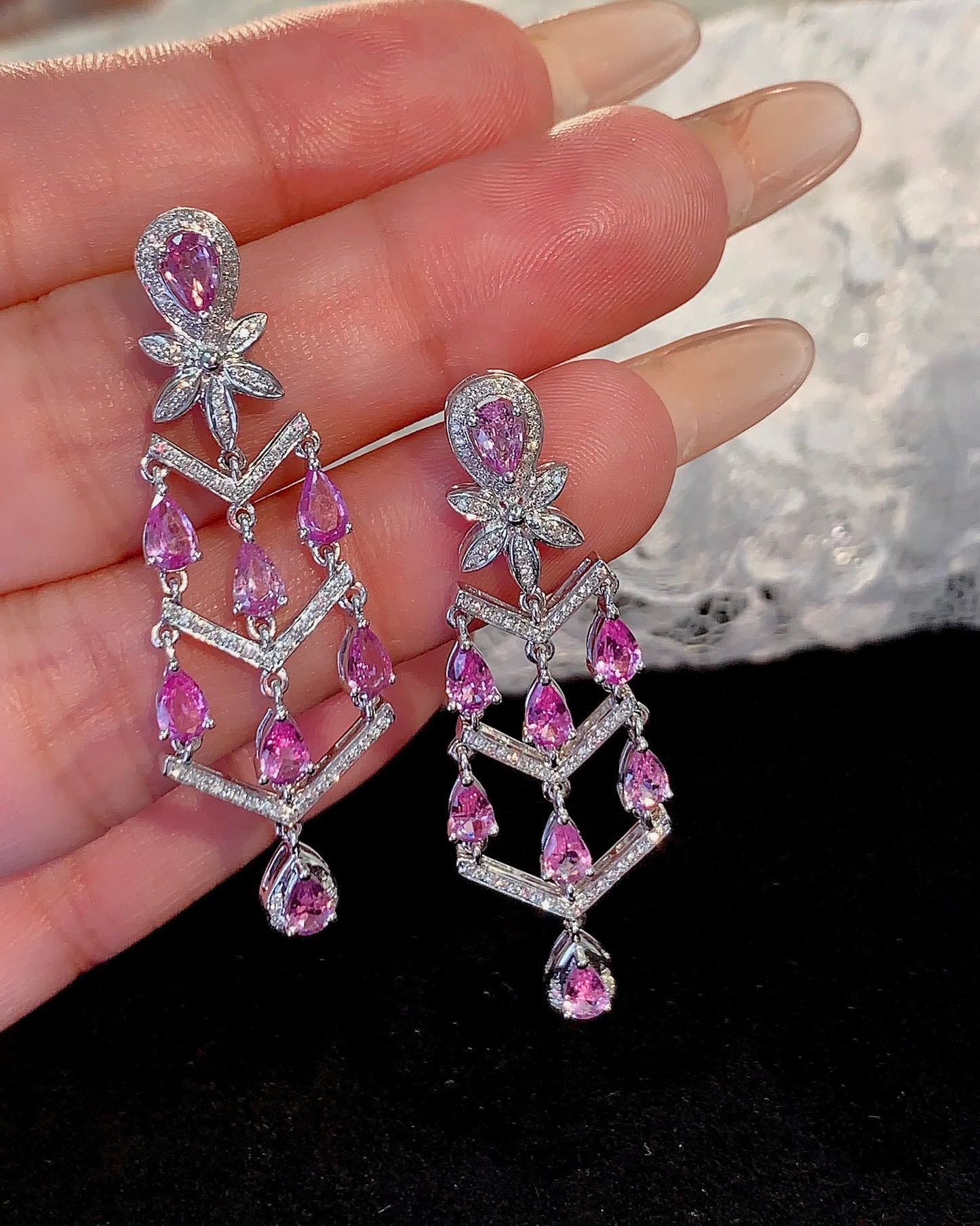 Exquisite Elegance Jewelry: Natural Pink Sapphire Earrings with 18K Gold and Diamonds