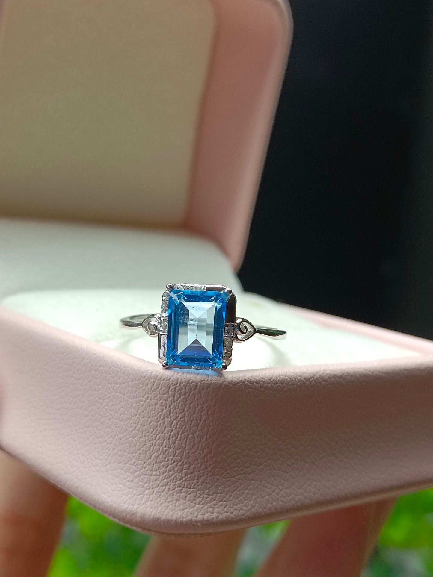 Exquisite Natural Swiss Blue Topaz Square Ring - Fine Jewelry