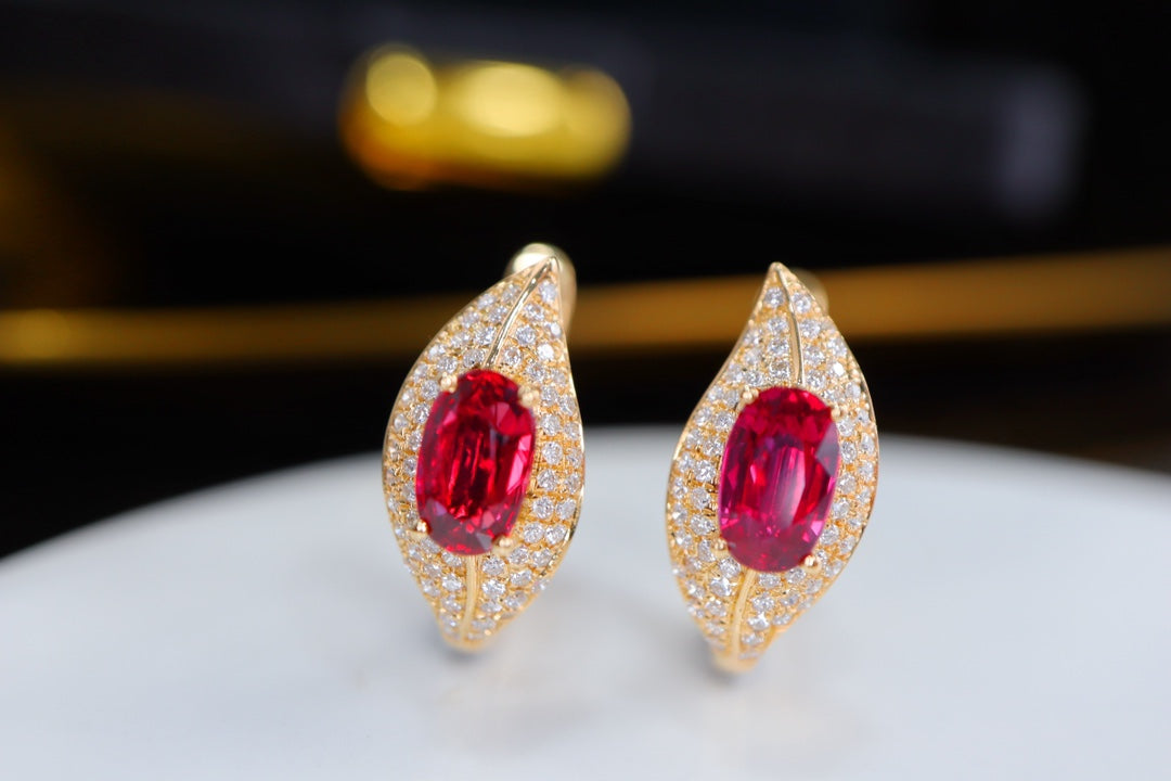 Pigeon's Blood Red Ruby Leaf Earrings - Premium Jewelry