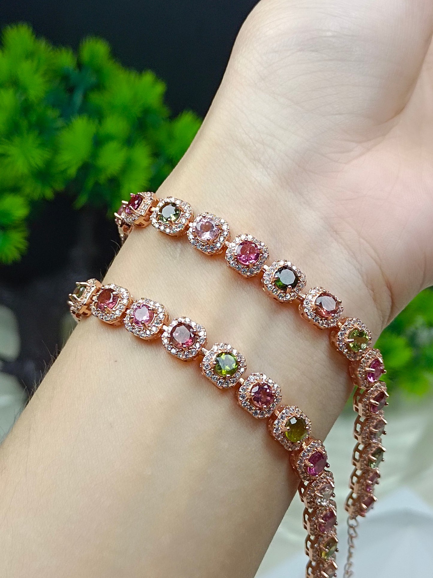 S925 Silver Embedded Tourmaline Bracelet - "Wrist Rainbow" Candy-Colored Jewelry