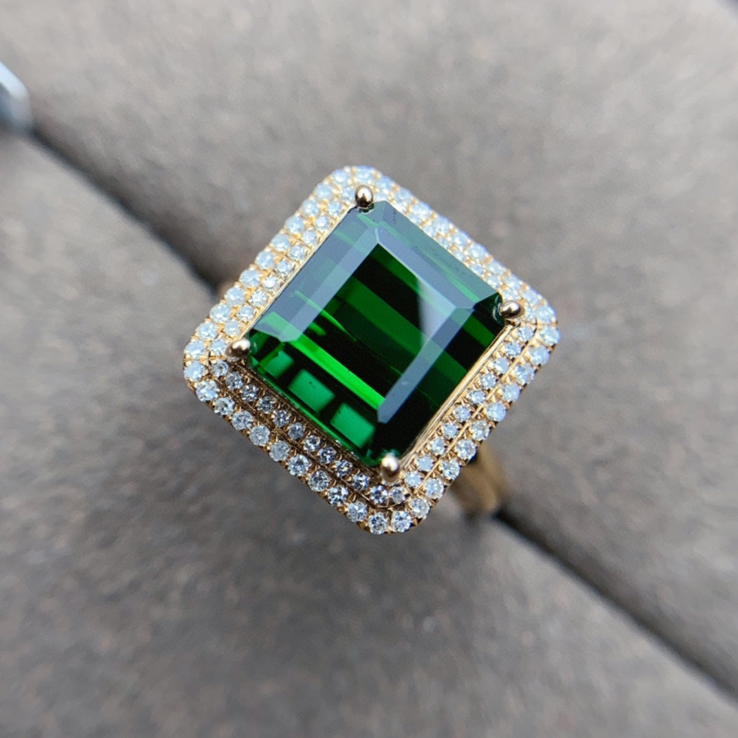 Prachtige grote chroomgroene toermalijnring - sieraden voor elegantie