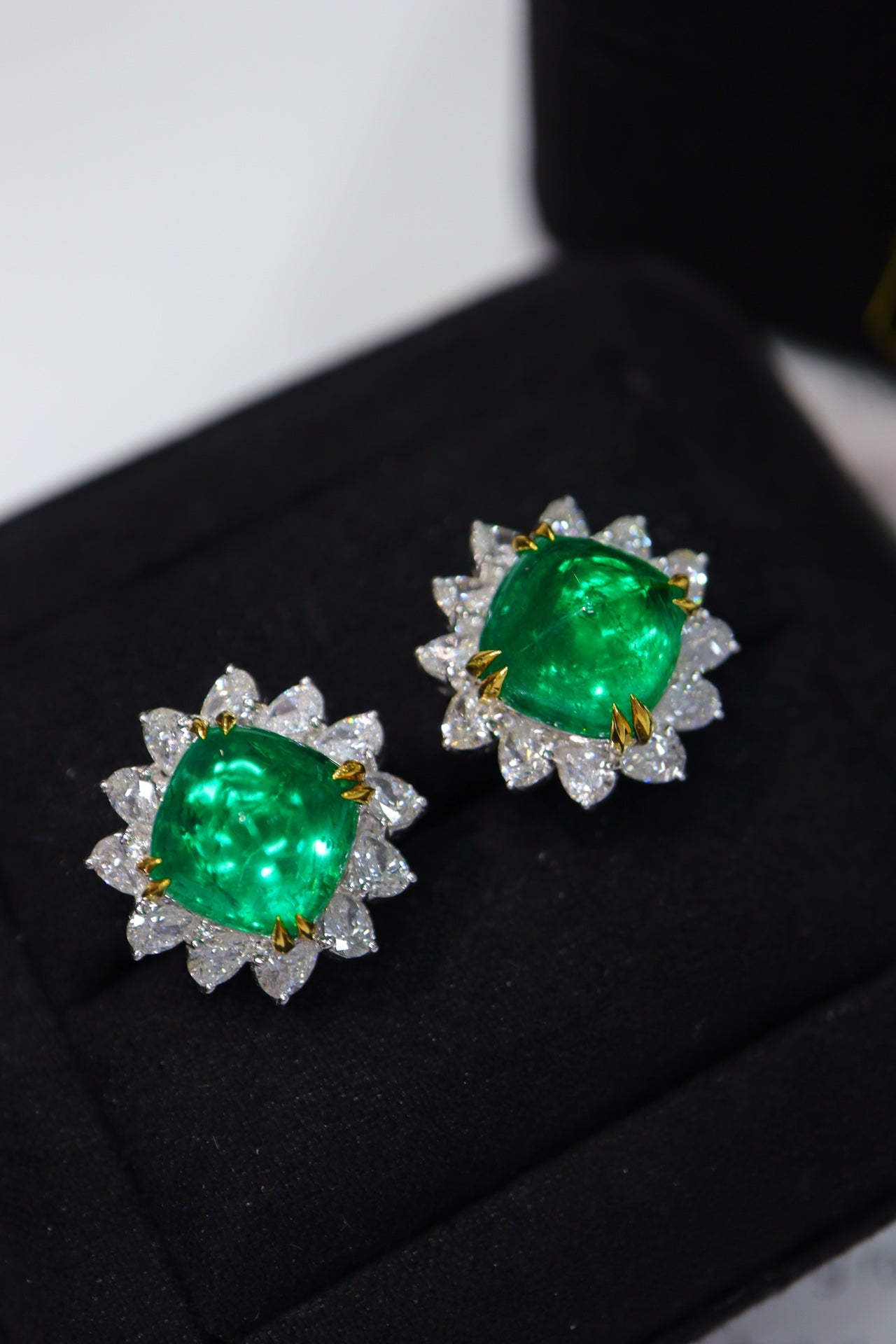 Emerald Green Sugarloaf Stud Earrings - Luxurious Jewelry Piece