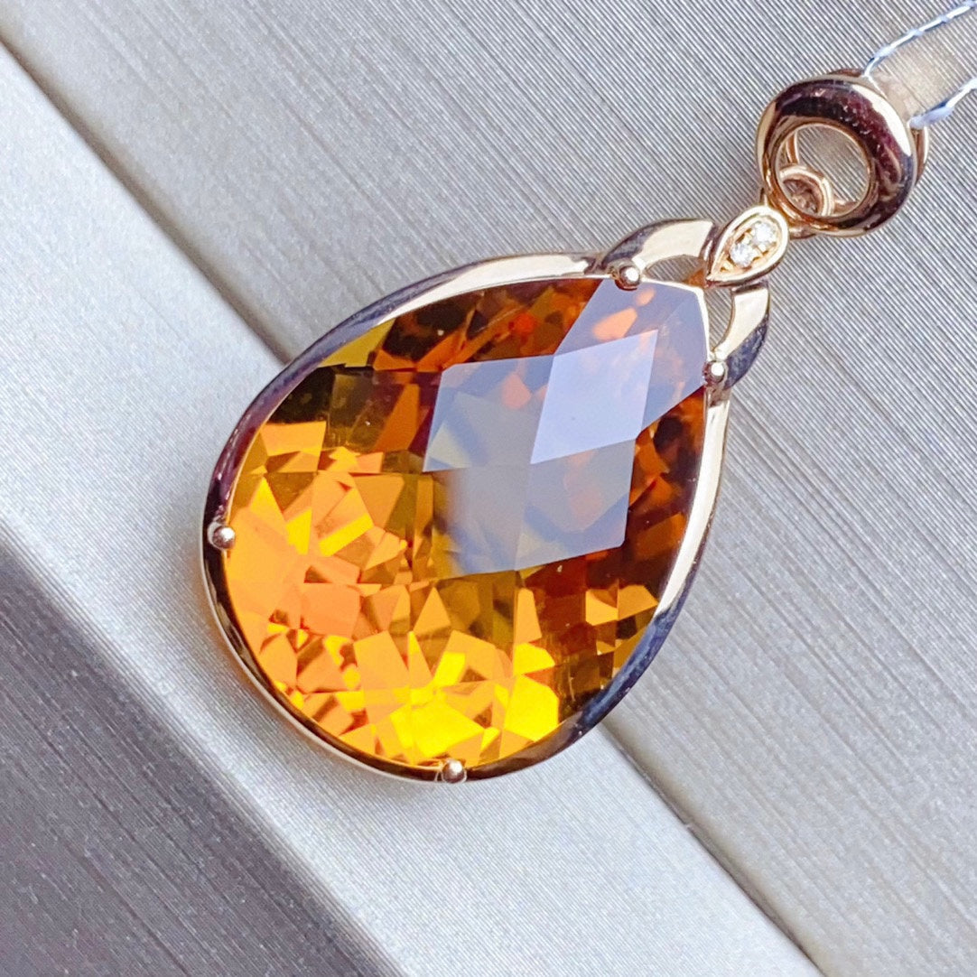 18K Gold Embedded Natural Citrine Pendant - Exquisite Jewelry