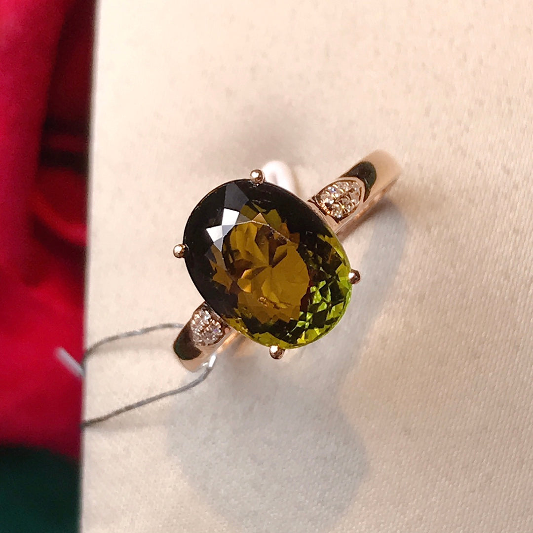 Natural Tourmaline Ring with 18K and South African Diamond Accents - Unique Jewelry