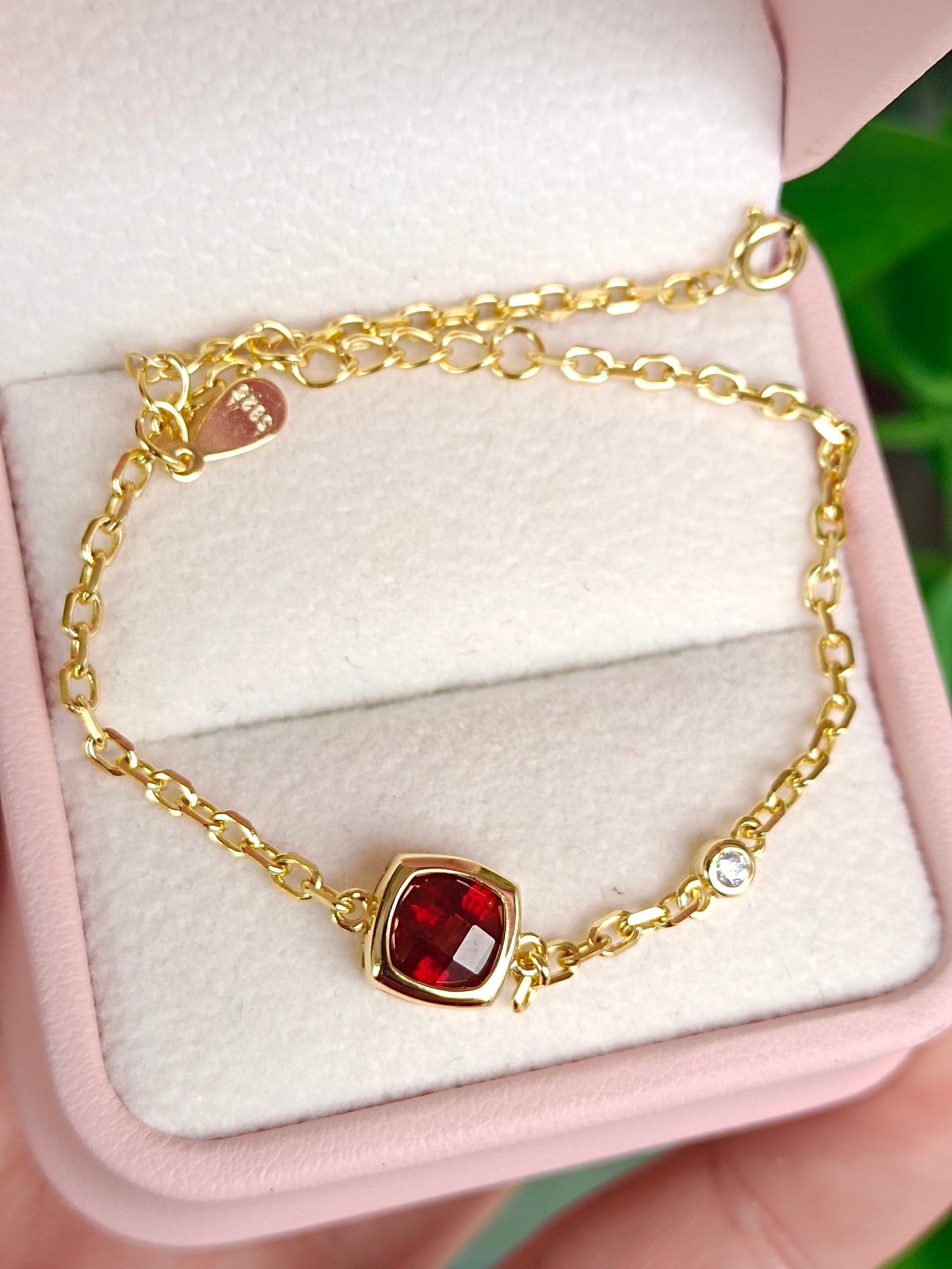 Natural Princess-Cut Garnet Bracelet - Unique Jewelry Design