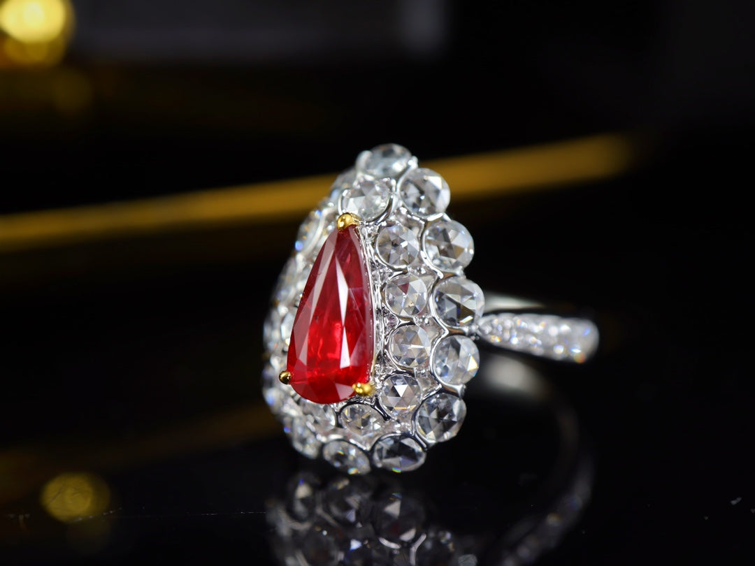 Cincin Ruby Darah Pigeon - Permata Perhiasan Tidak Dipanaskan & Bercahaya