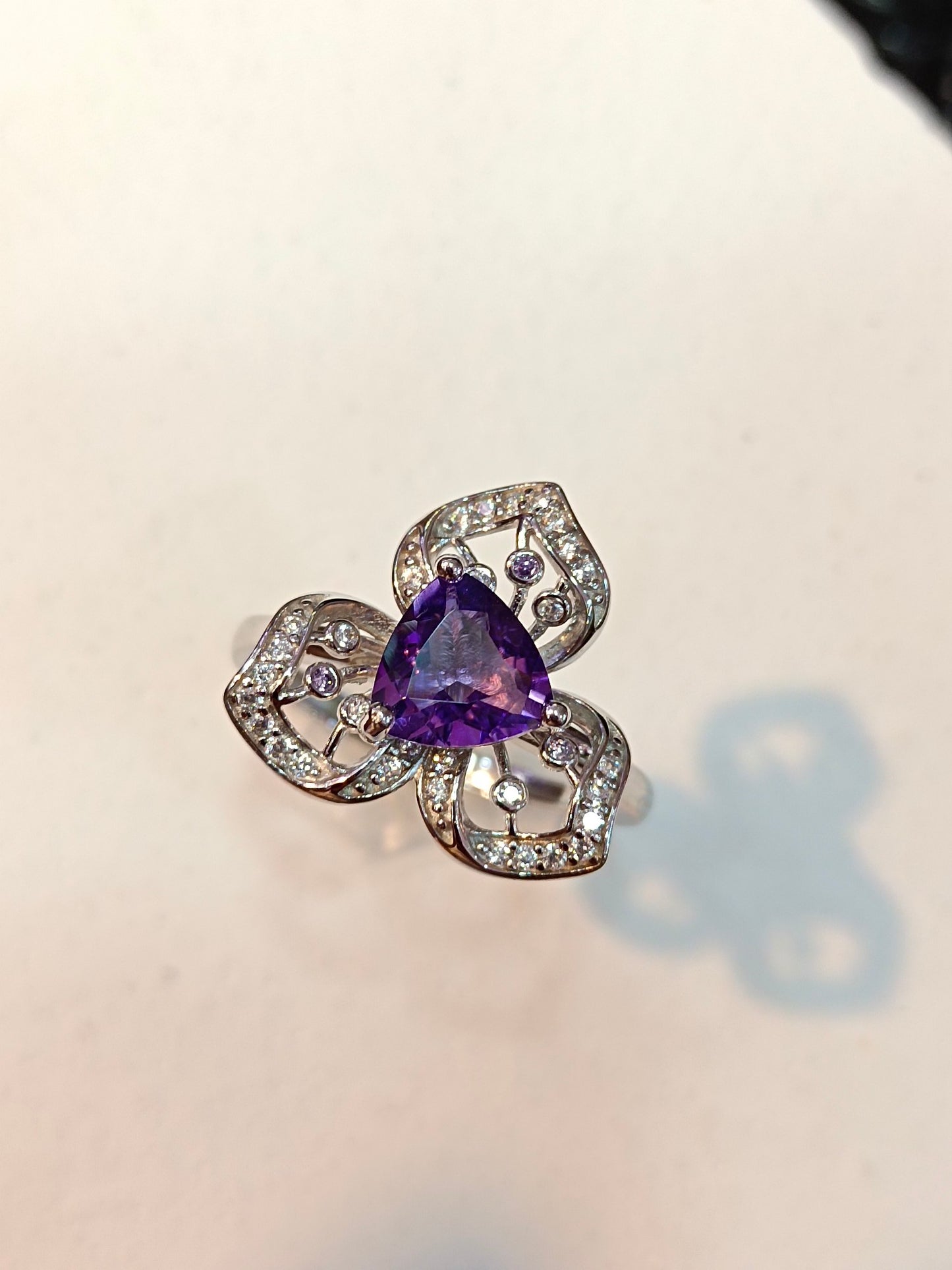 Exquisite S925 Sterling Silver Purple Amethyst Orchid Ring - Elegant Jewelry