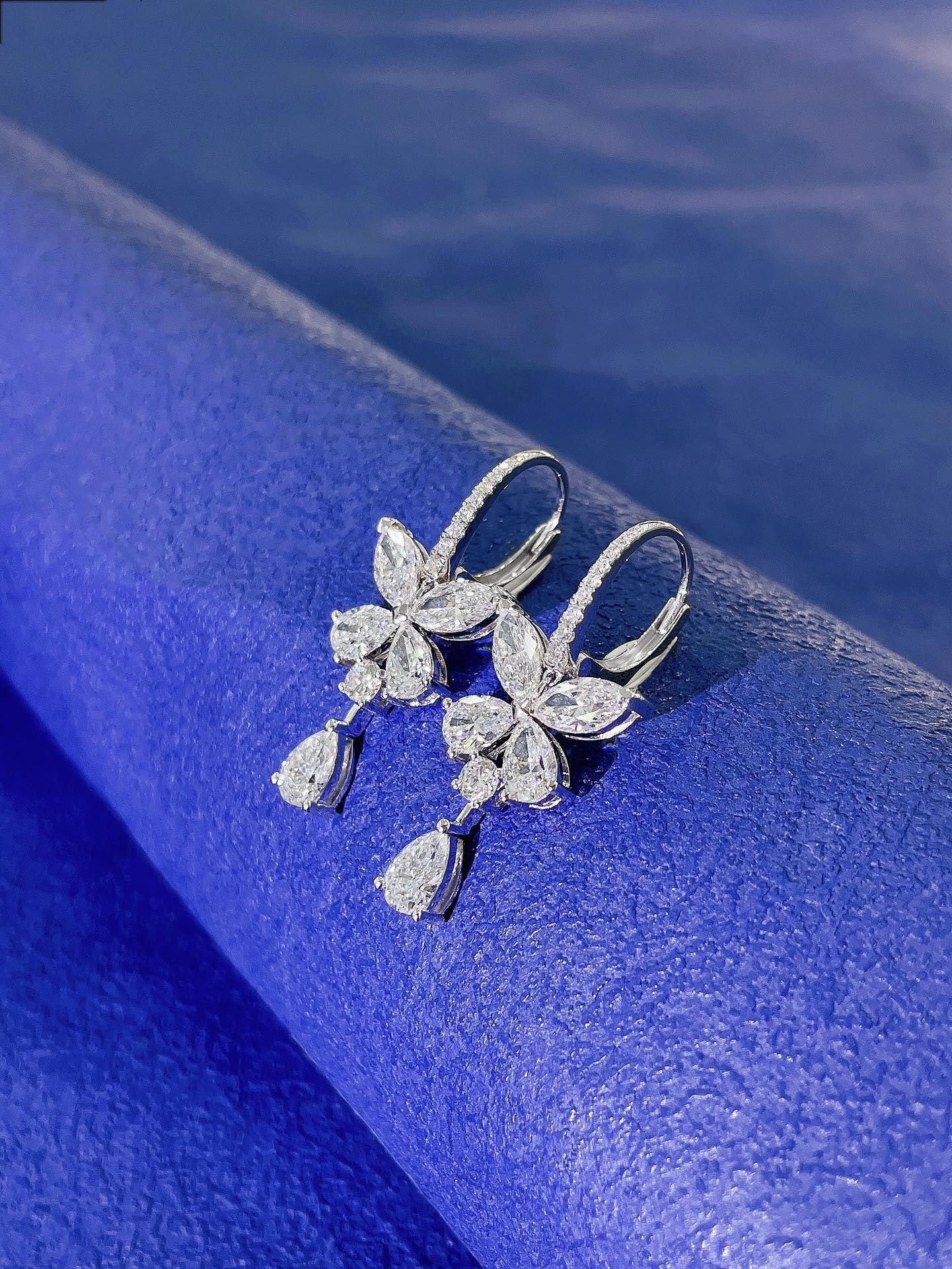 18K Diamond Cultured Marquise Butterfly Drop Earrings