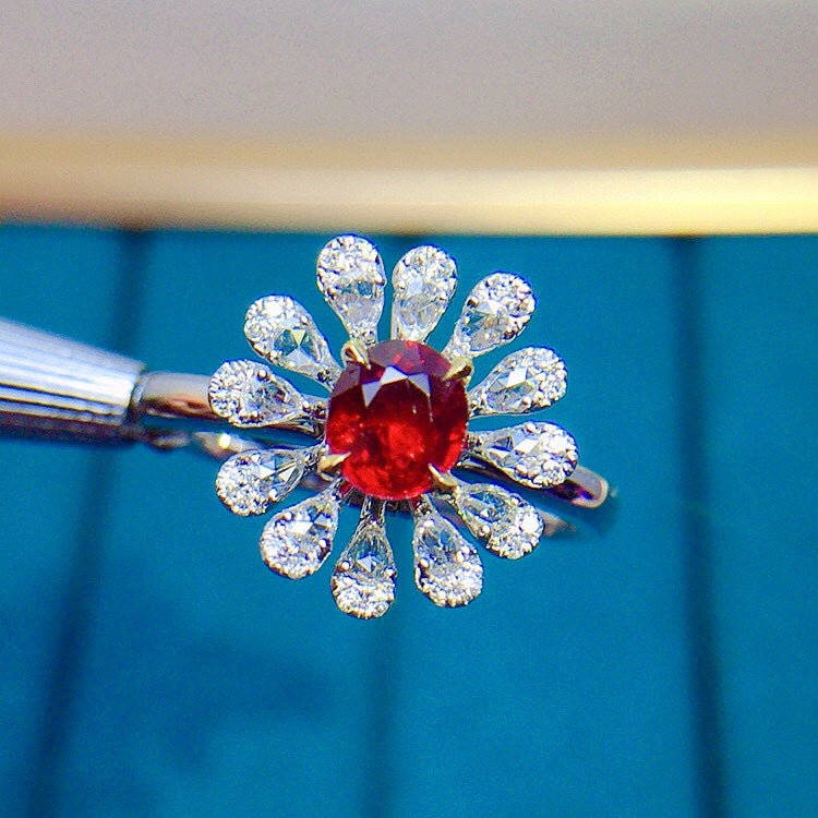 Elegant Petal-Shaped Ruby and Diamond Two-Way Wear Jewelry