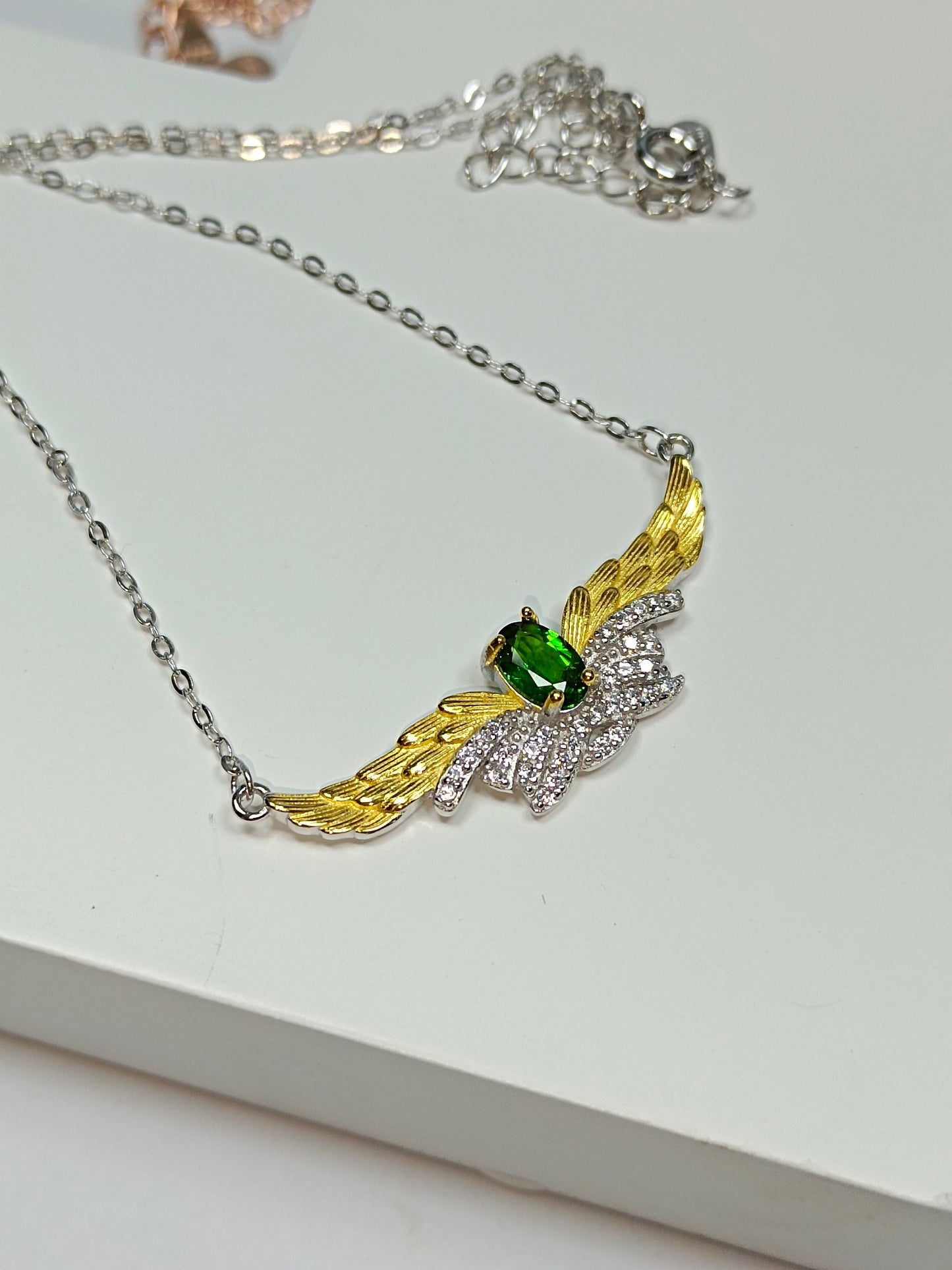 S925 Silver Embedded Diopside "Angel" Necklace - Elegant Jewelry