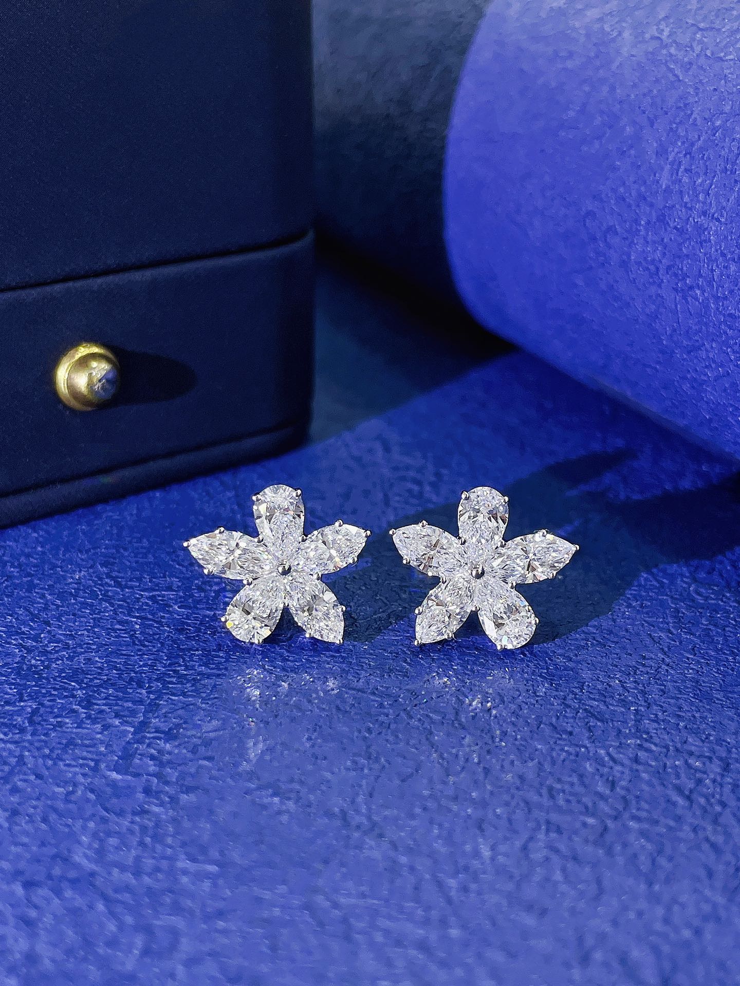 18K Diamond Cultured Marquise & Pear-Shaped Flower Stud Earrings