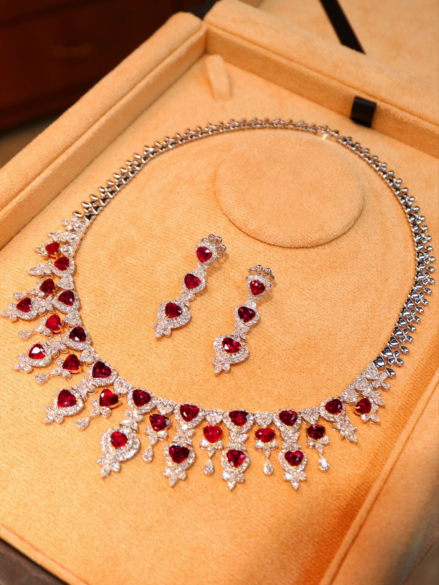 Exclusive Collection: Heart-Cut Ruby Evening Jewelry Set