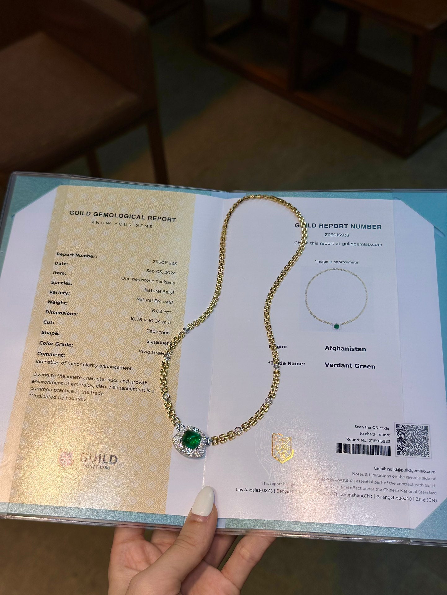 Guild Certified Panjshir Emerald Sugarloaf Cuban Link Chain Jewelry