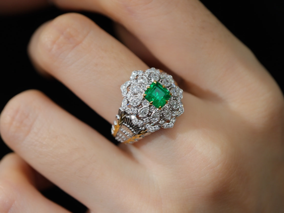 Panjshir Emerald Ring - Premium Guild Certified Verdant Green Jewelry