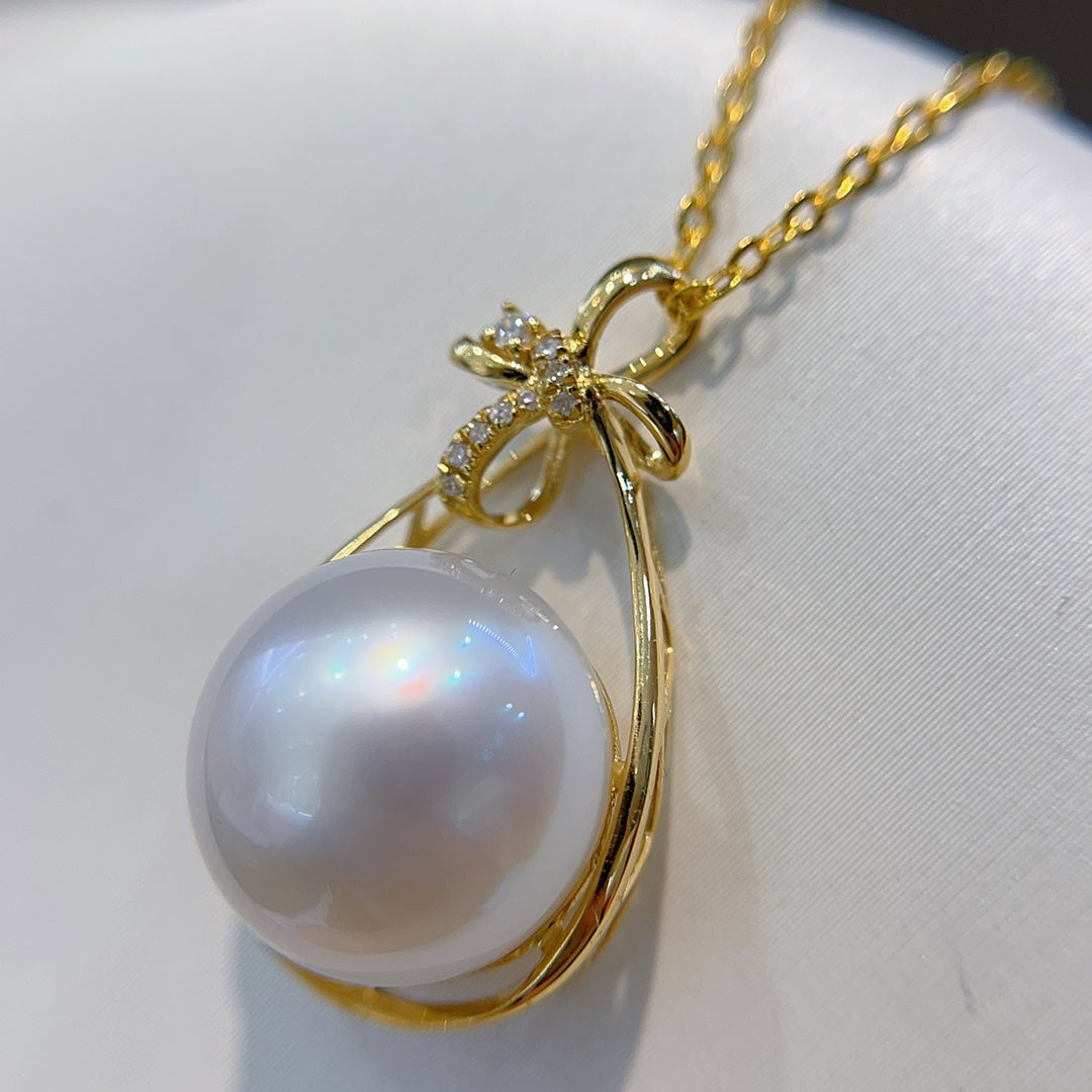 Luxury 18K Gold Diamond & 12-13mm Australian White Pearl Jewelry