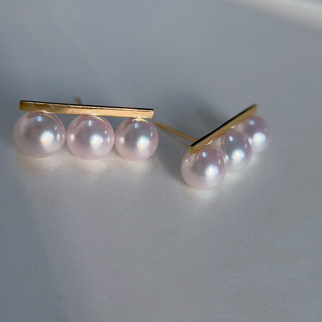 7-7.5mm Akoya Pearl Jewelry with 18K Gold Embedding