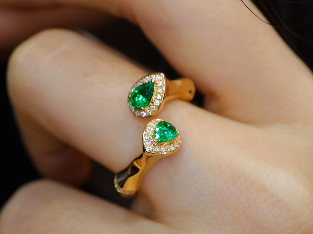 Elevate Your Style: Premium Bamboo-Inspired Emerald Ring - Fine Jewelry