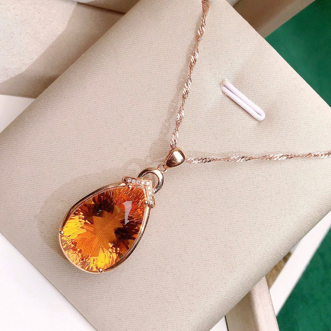 18K Gold Plated Natural Citrine Pendant - Exquisite Jewelry for Gifting