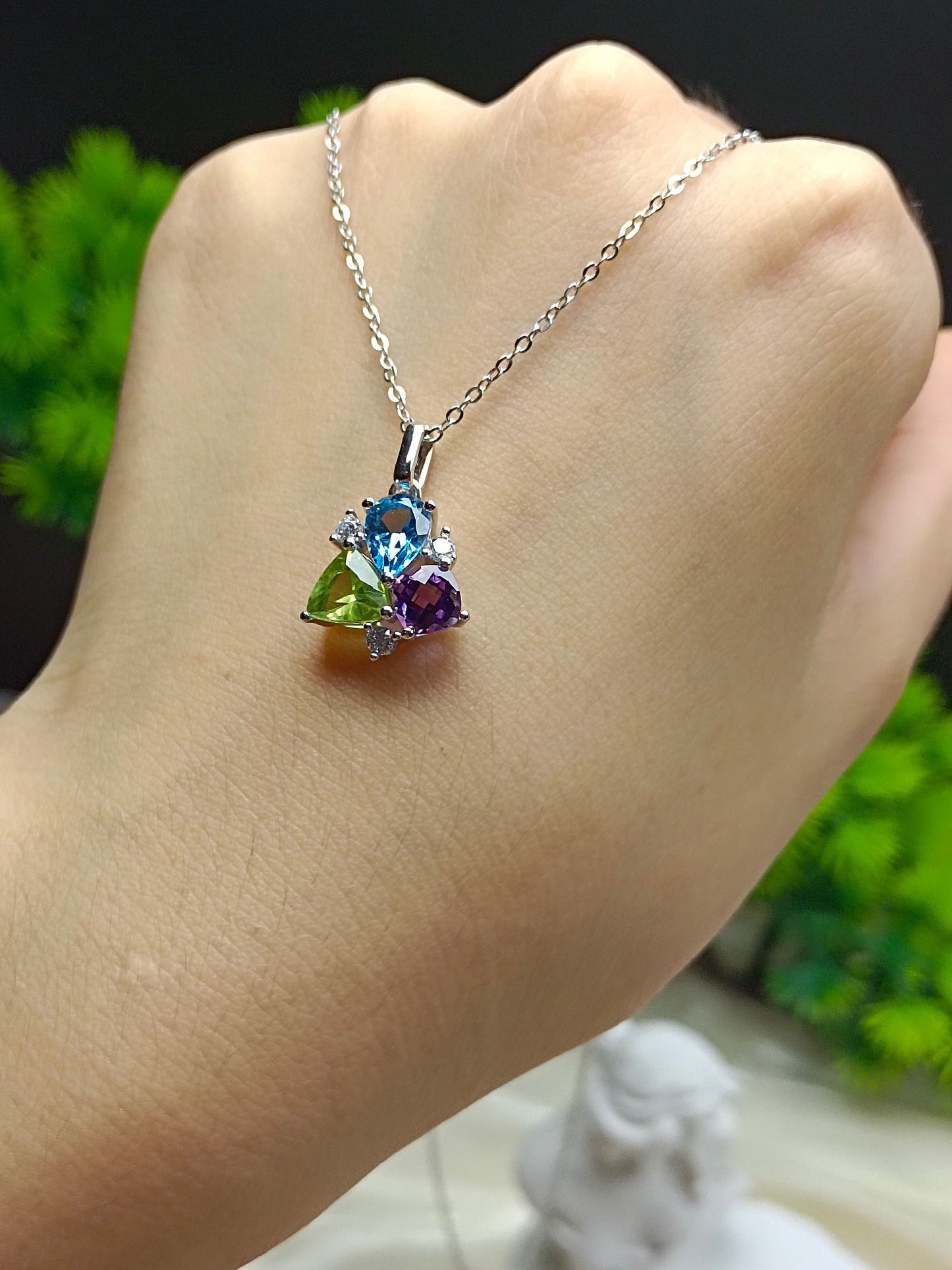 Barang Kemas S925 Sterling Silver dengan Amethyst, Topaz dan Peridot Inlay