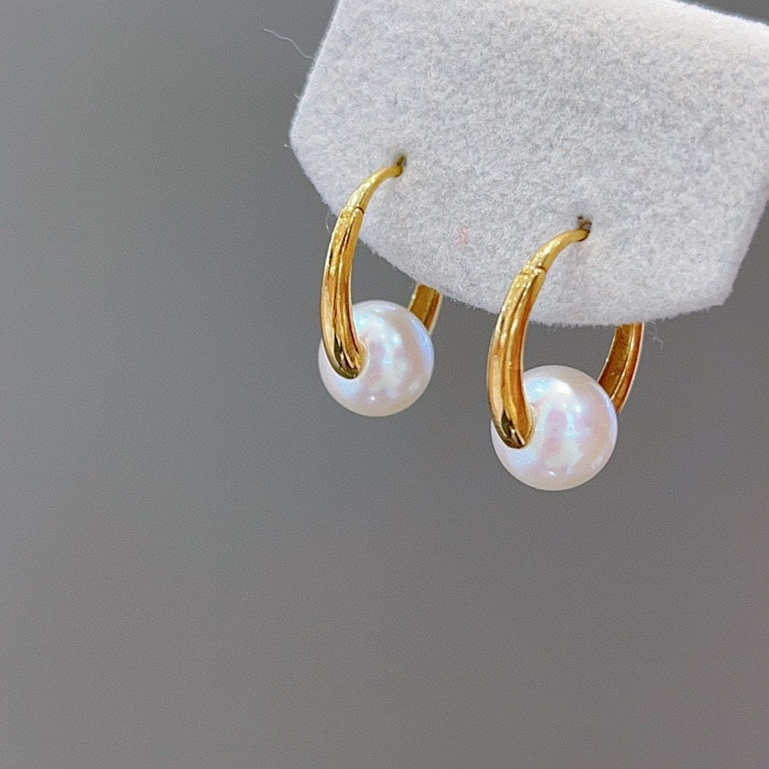 Akoya Simple Style Plain Gold Earrings - Elegant Jewelry for Spring & Summer