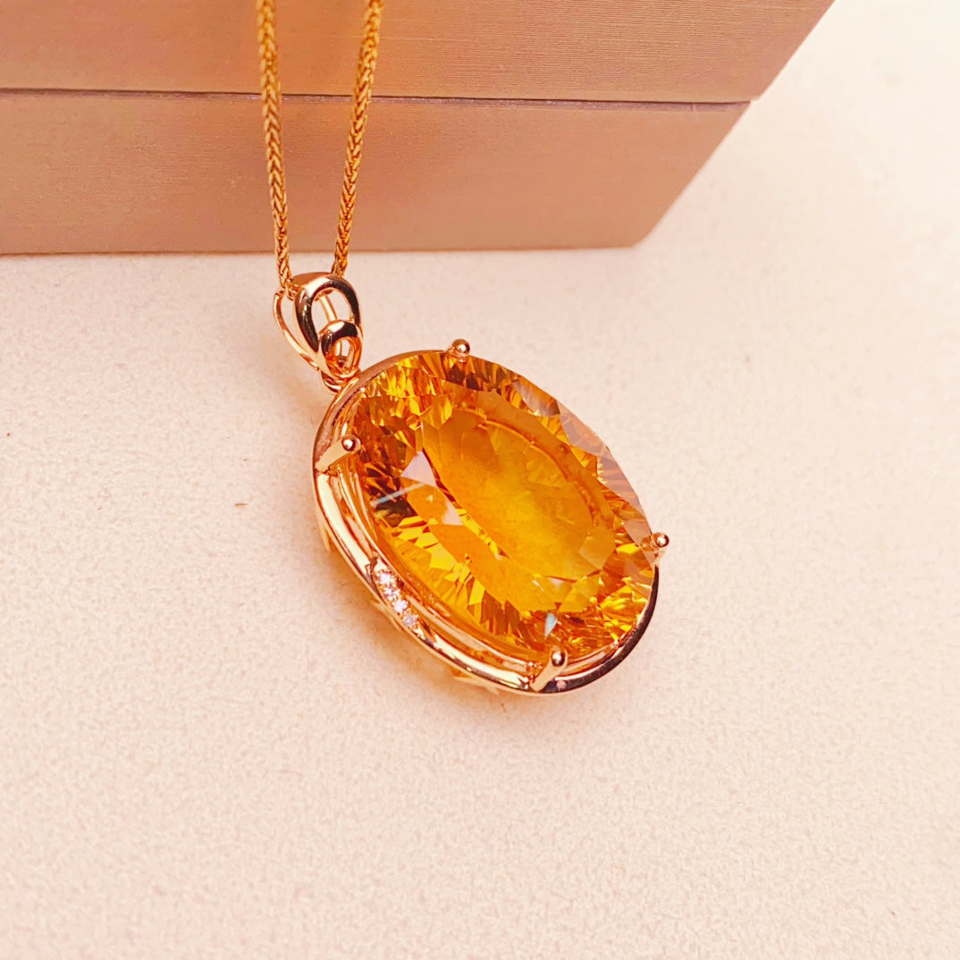 Dazzling Sunlight Charm - 18K Gold Embedded Yellow Citrine Pendant Jewelry