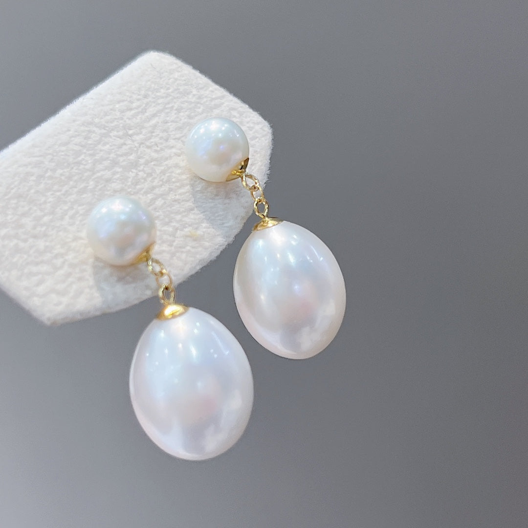 Elegant 18K Gold Jewelry with Natural Freshwater Pearl Earrings