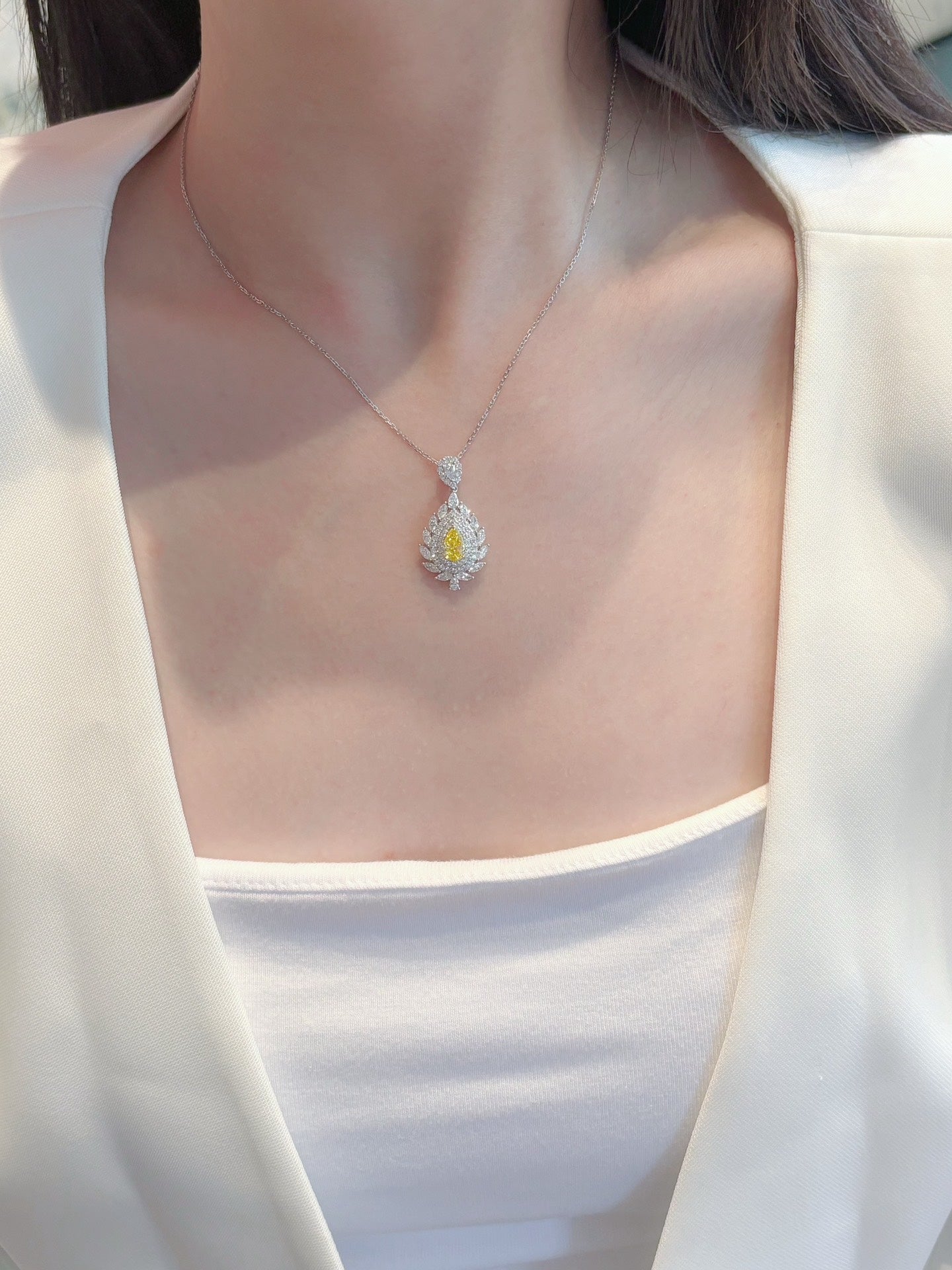 18K Yellow Gold Cultured Diamond Pear-Shaped and Marquise Pendant Necklace