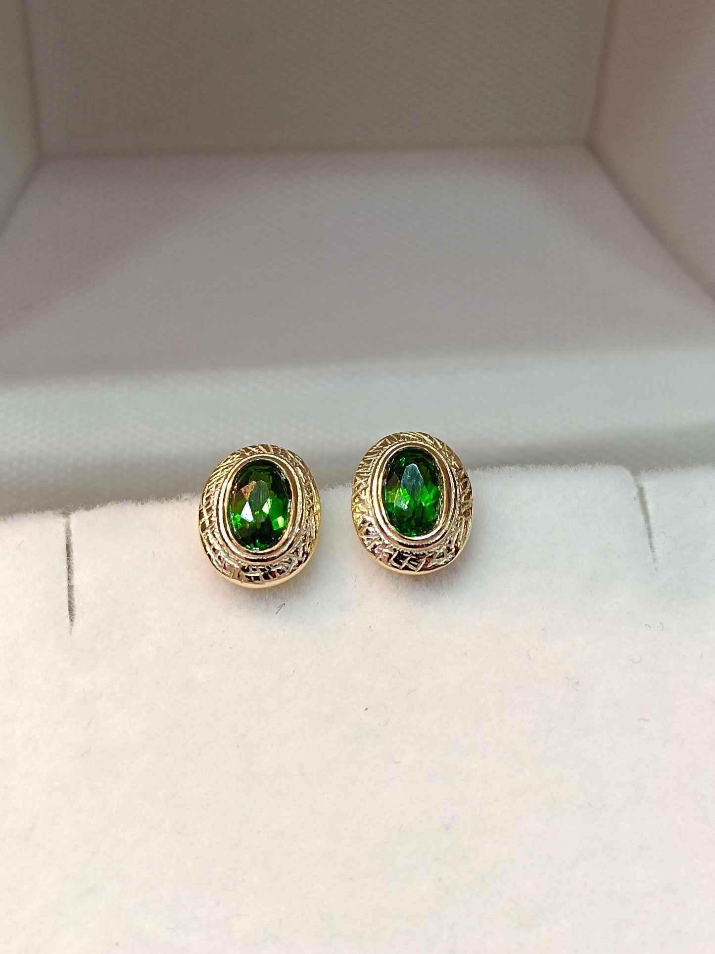 S925 Sterling Silver with Diopside Embedded Earrings in 18K Gold Technique - French Vintage Palace Style