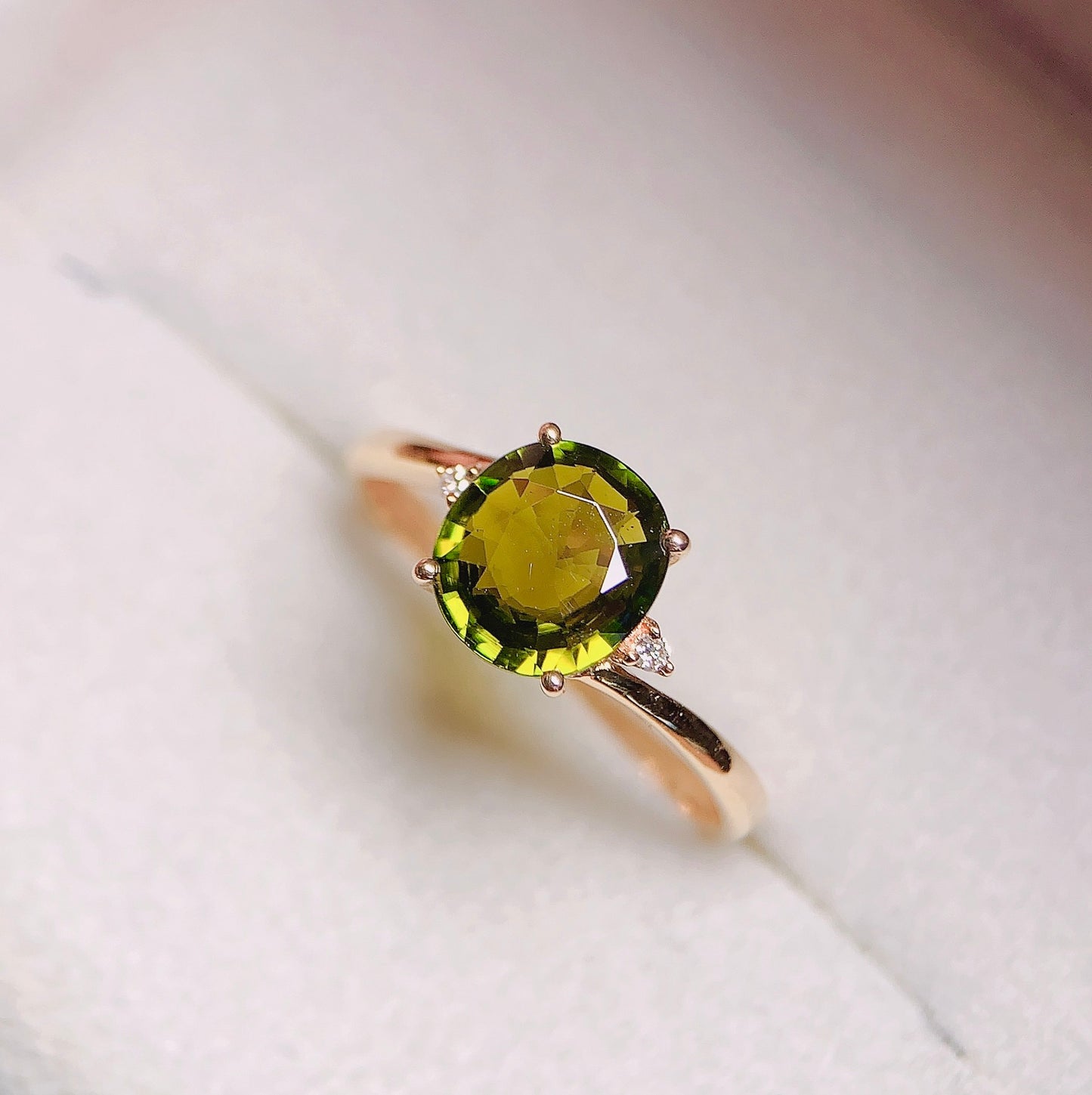 Natural Tourmaline Ring in 18K Gold with Diamond Accents - Exquisite Jewelry