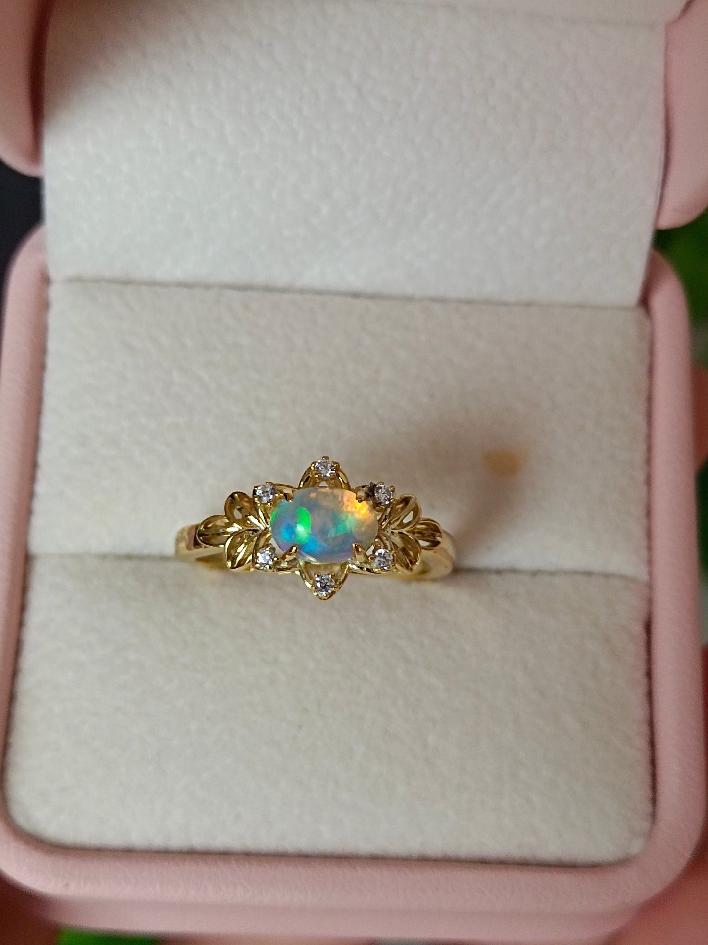 Cincin Opal Perak S925 Sterling - Barang Kemas Galactic yang Menawan