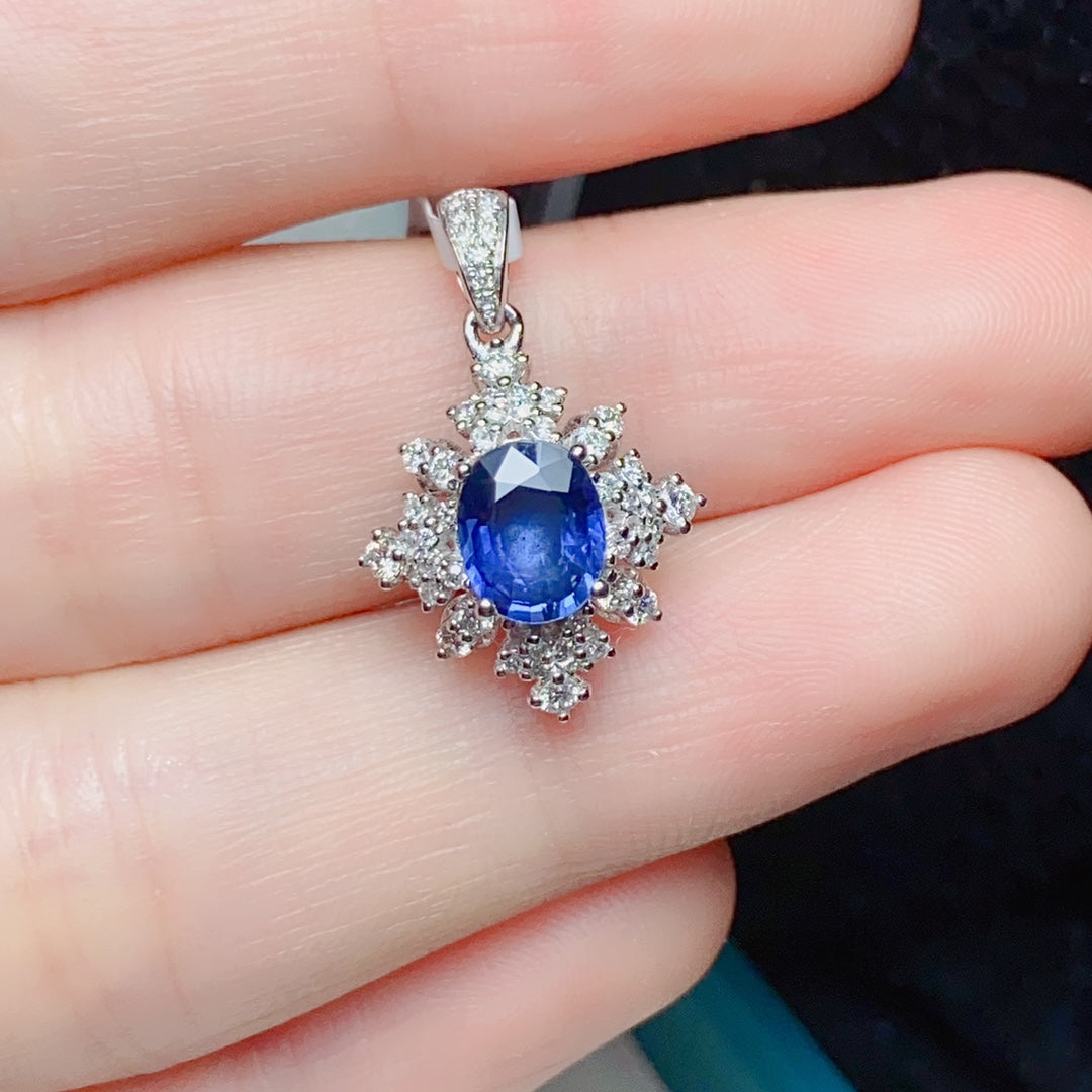 18k Sapphire Pendant with Diamond Accent - Royal Blue Elegance