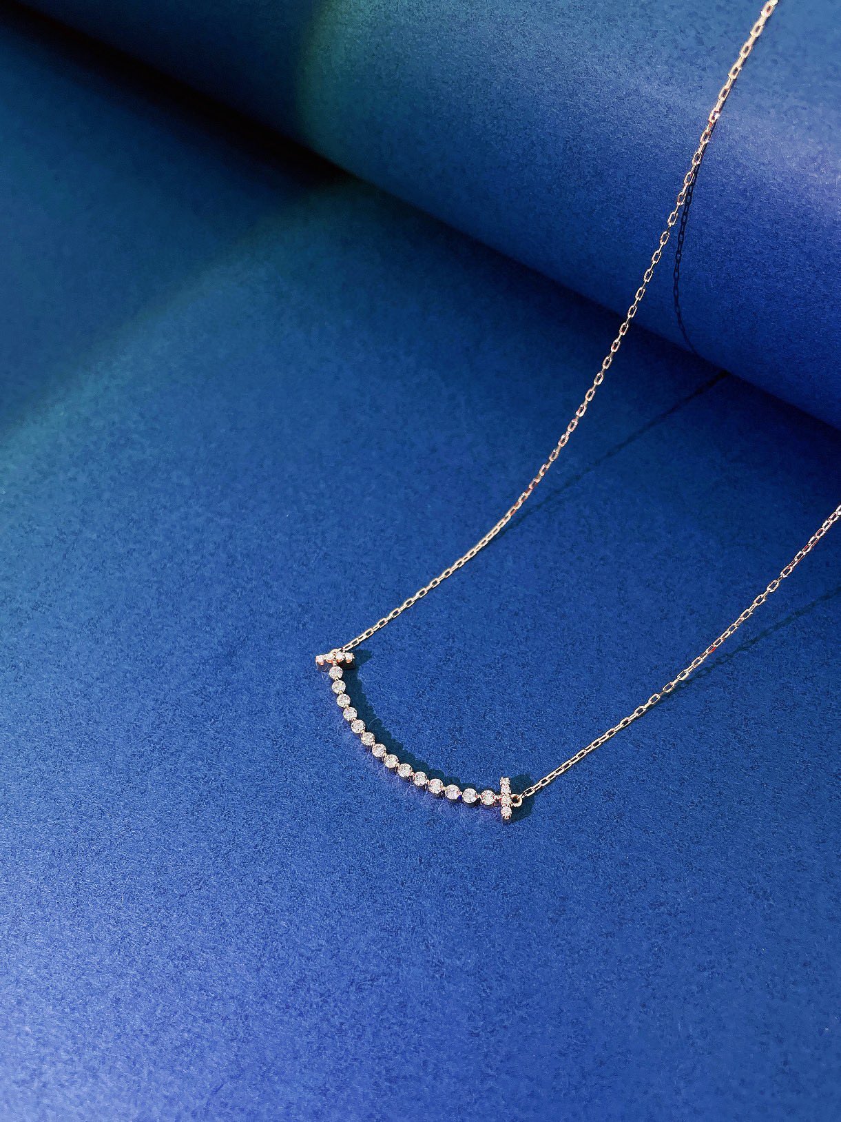 18K Cultured Diamond Minimalist Full-Pave Smile Necklace