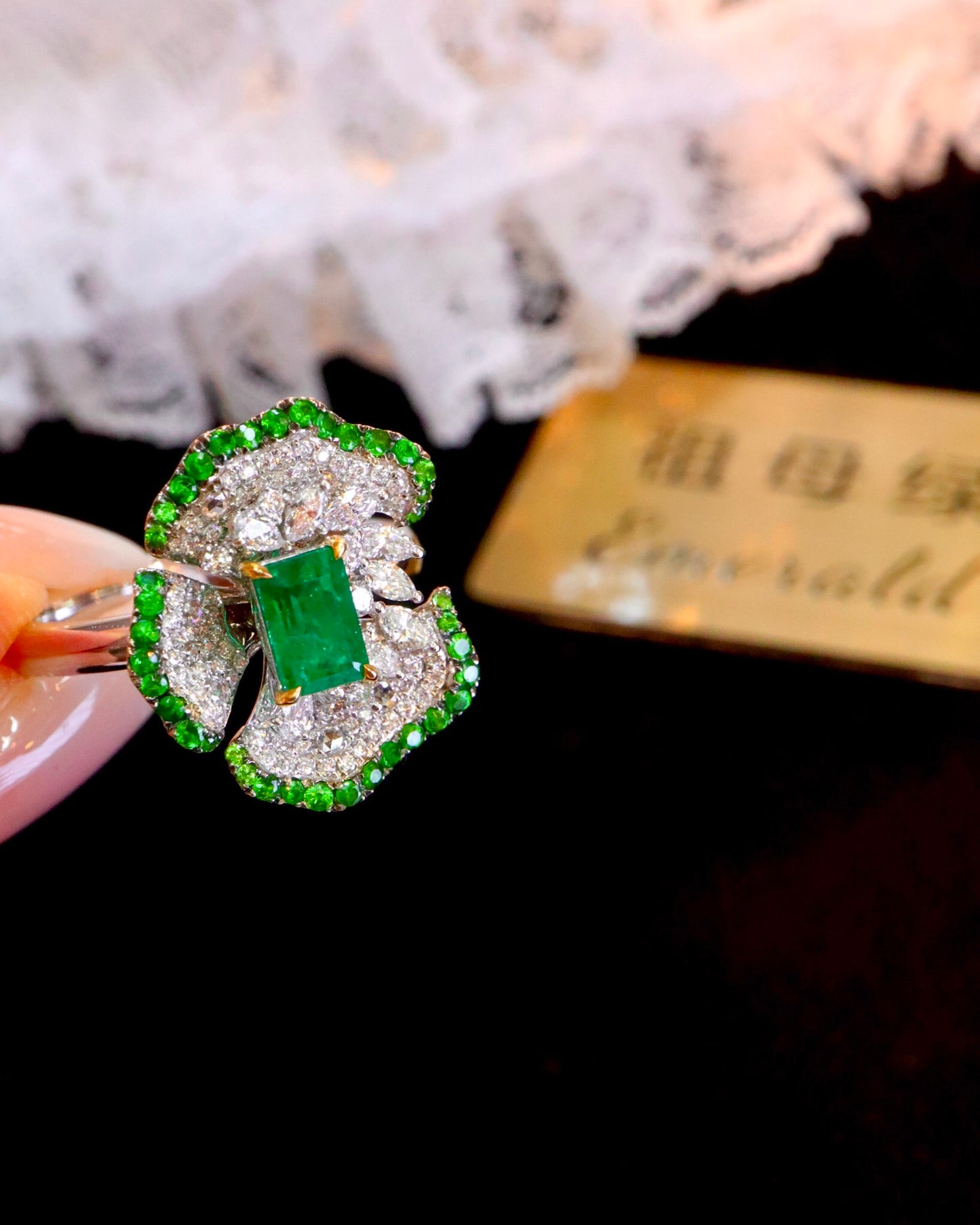 Eternal Blossom Jewelry: 18K Gold Diamond and Emerald Ring