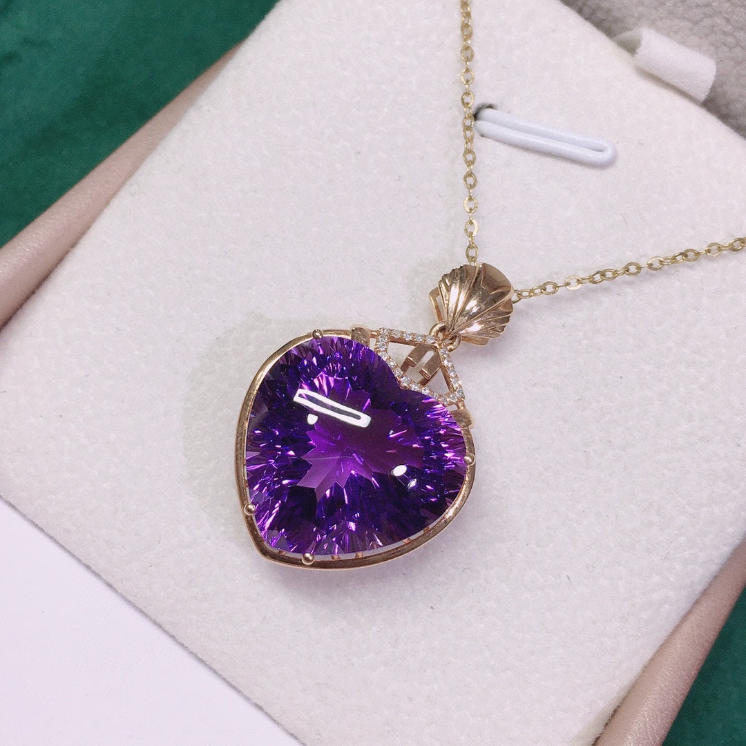 18K Gold Embedded Natural Amethyst Pendant - Elegant Jewelry