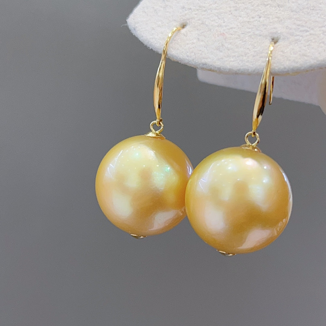 Luxurious 15.6mm South Sea Golden Pearl Earrings in 18K Gold - A Jewelry Must-Have