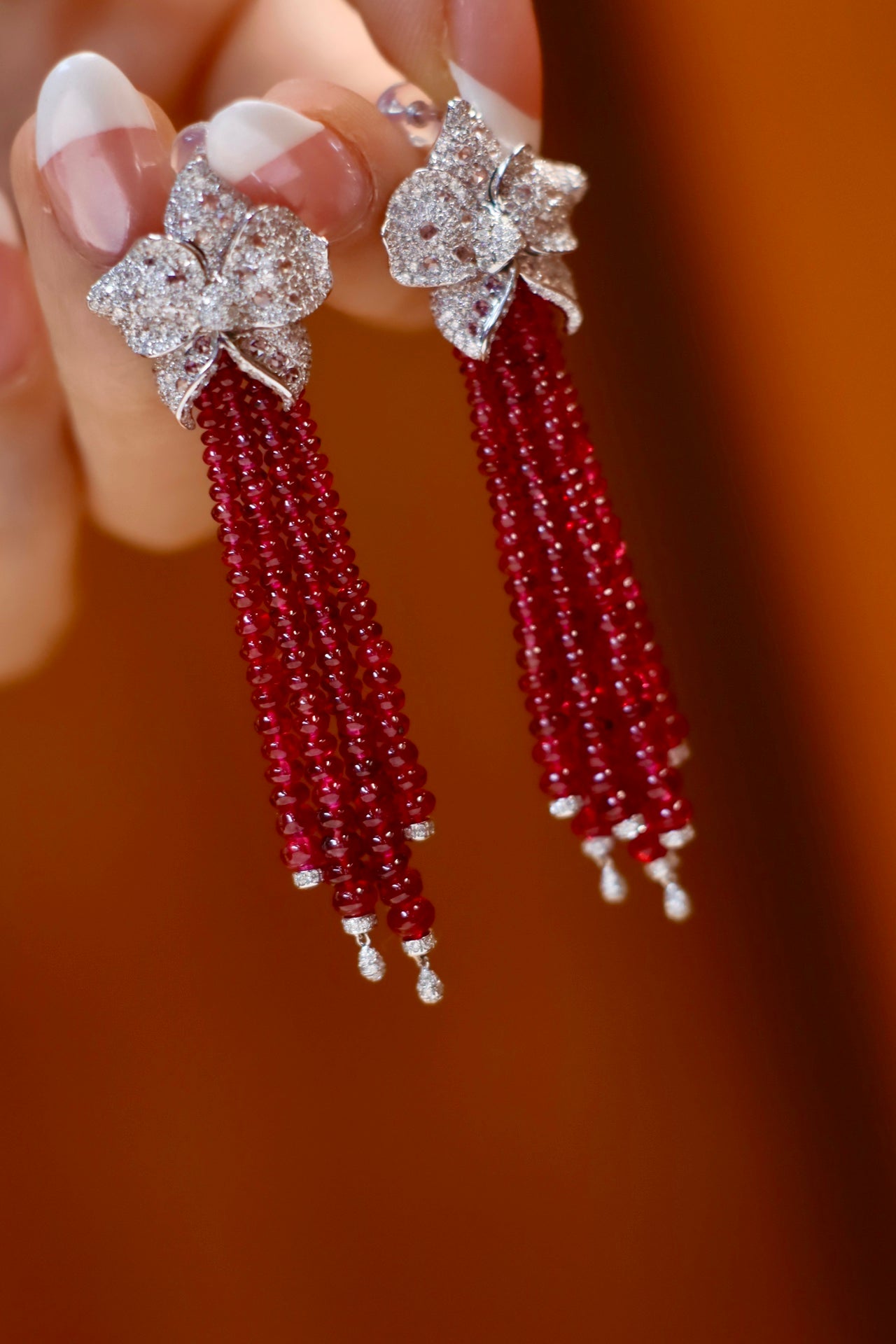 Unheated Myanmar Spinel Earrings - Mesmerizing Beaded Tassel Jewelry