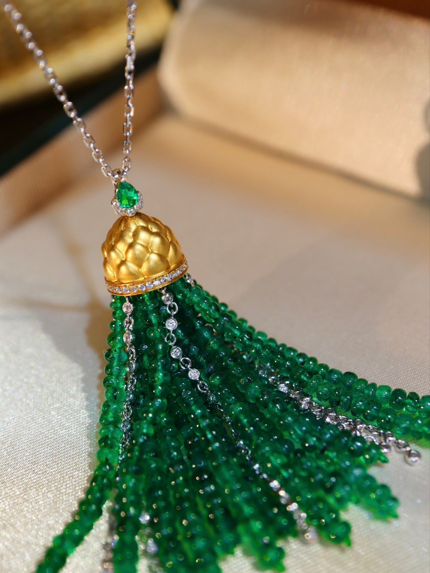 Elegant Emerald Beaded Abacus Pendant Necklace in Jewelry Collection