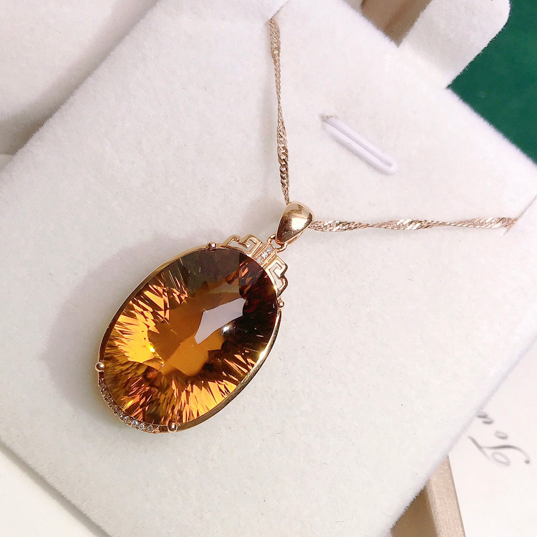 Elegant 18K Gold Embedded Natural Citrine Pendant - A Must-Have Jewelry