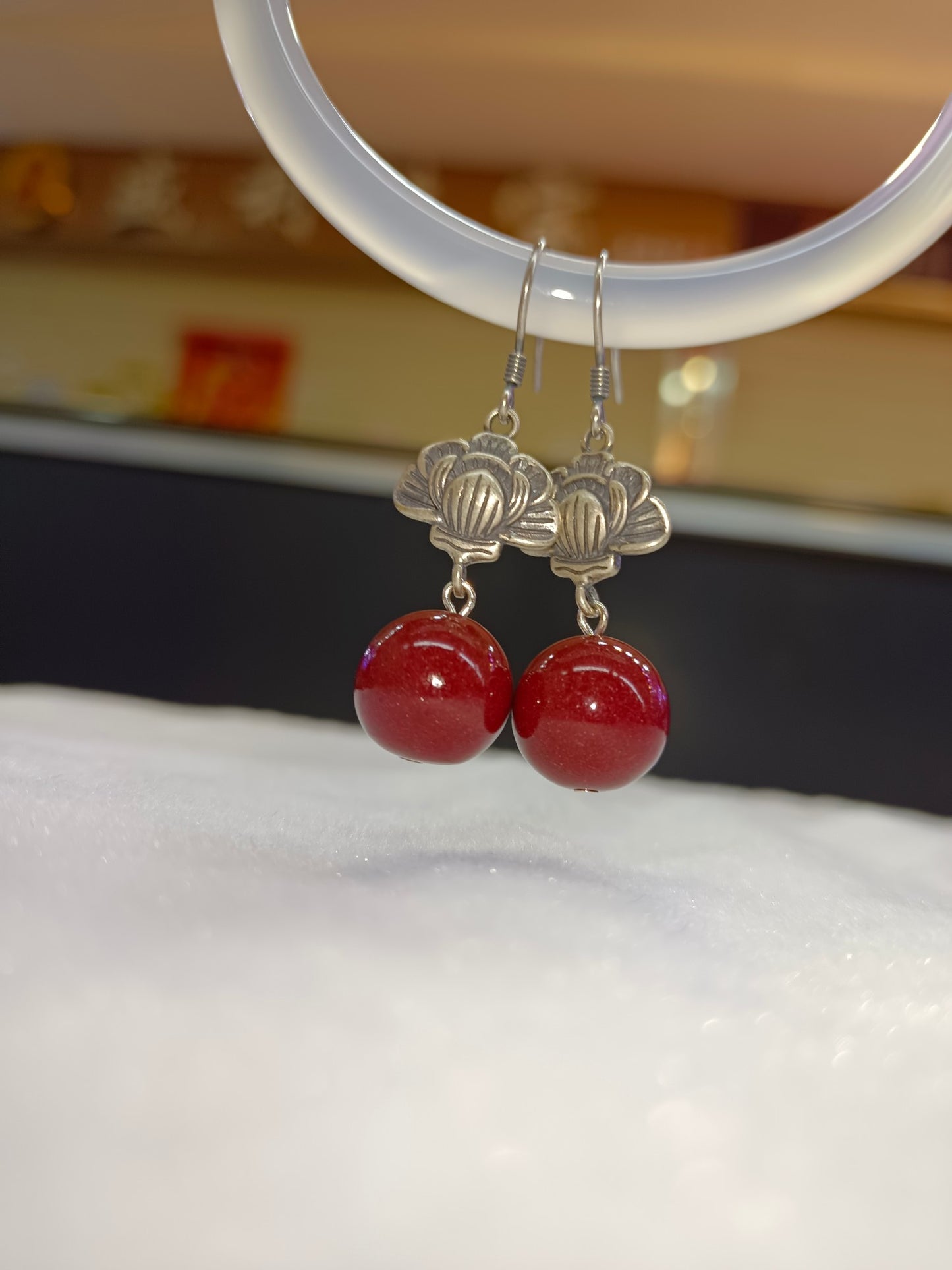 Elegant Vermilion Cinnabar S925 Silver Earrings - Minimalist Red Purple Gold Sand Bead Drops