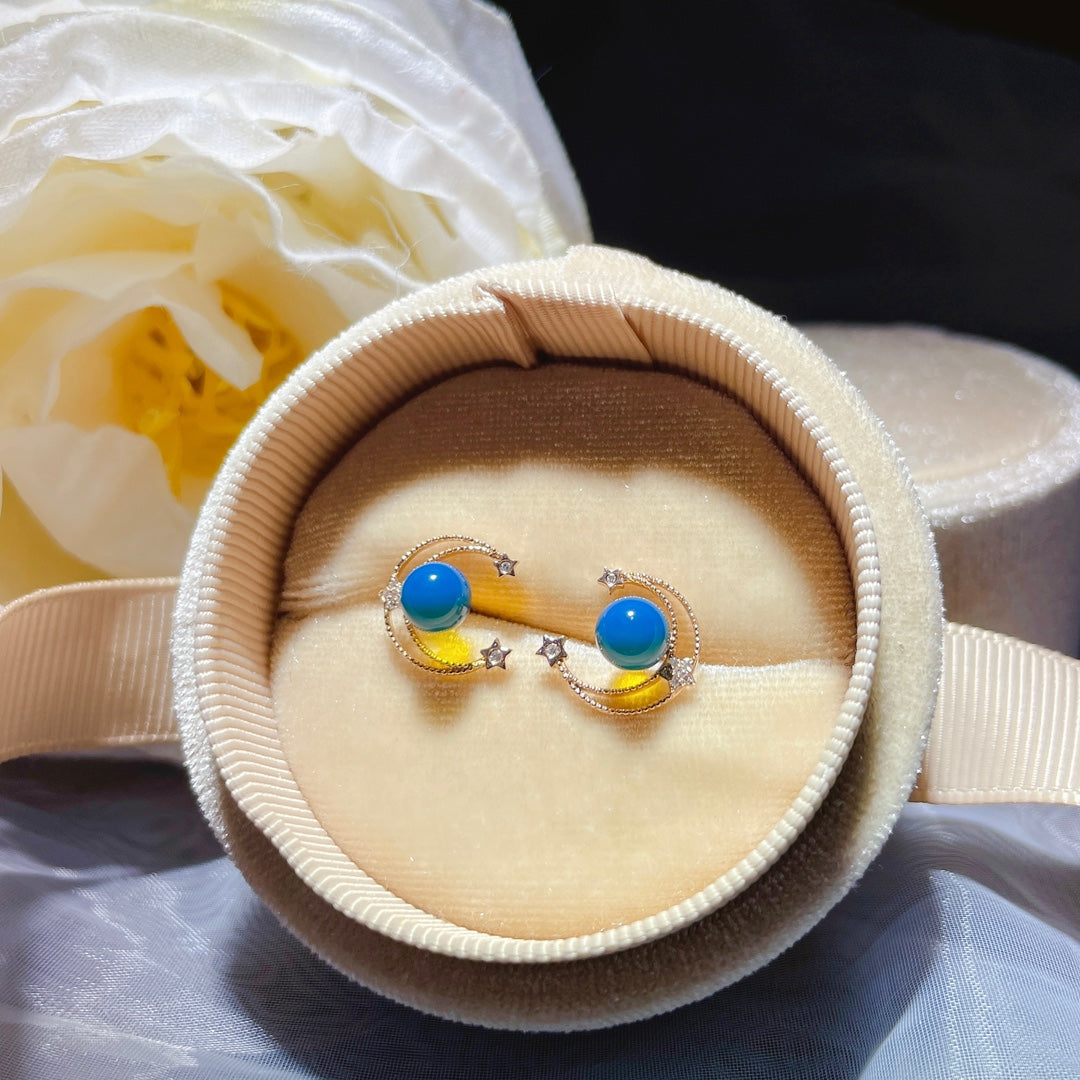 New Arrival: 18k Gold Embedded Dominican Blue Amber Earrings - A Jewelry Piece for Romantics and Daily Living