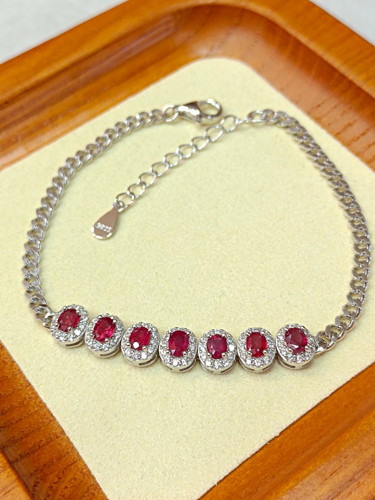 S925 Silver Fine Craftsmanship Ruby Pave Bracelet - Exquisite Jewelry