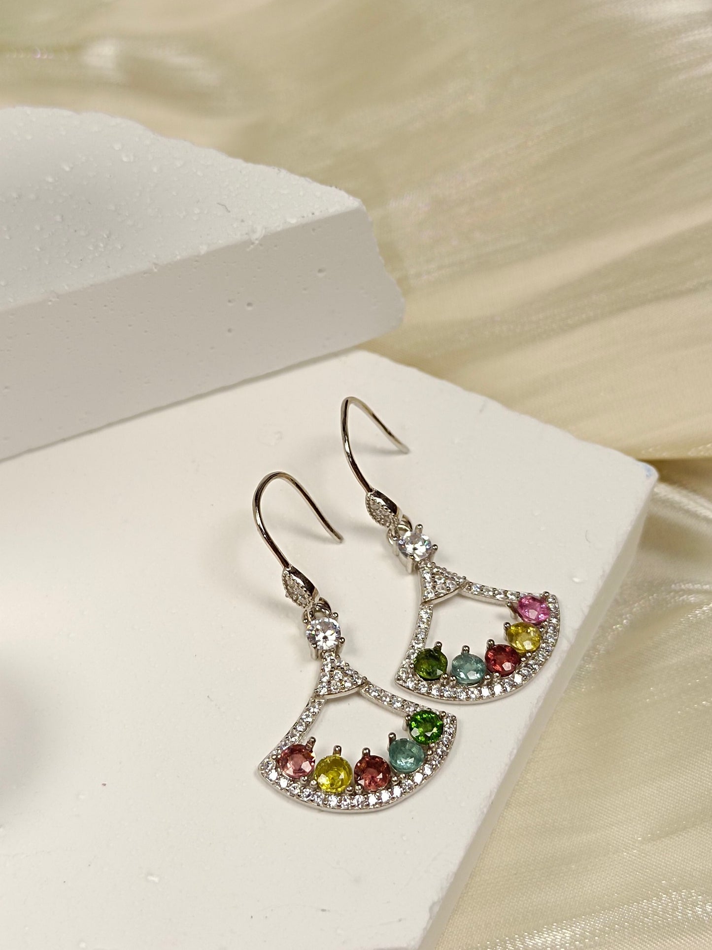 S925 Silver Embedded Tourmaline Earrings - Summer Street Style Jewelry