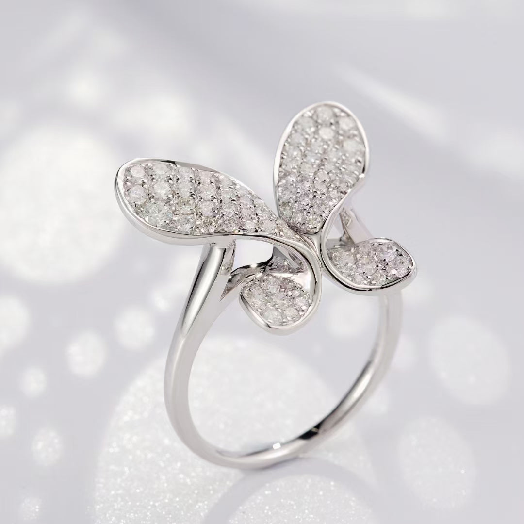 3D Butterfly Ring - Exquisite Jewelry Piece - White Diamond Ring