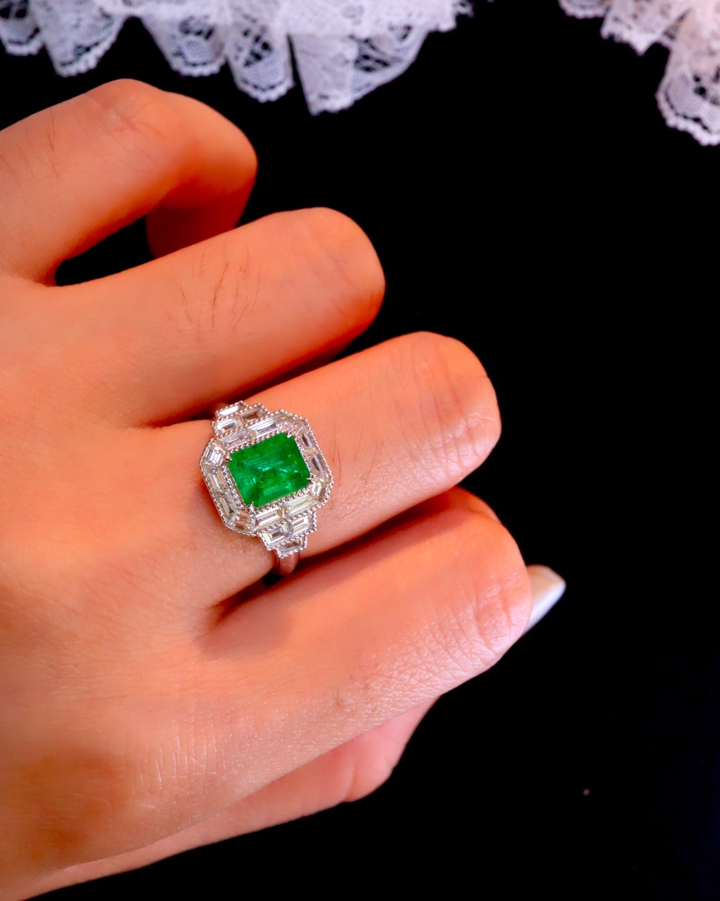 Timeless Elegance: Natural Emerald Ring with Diamond Accent - Fine Jewelry